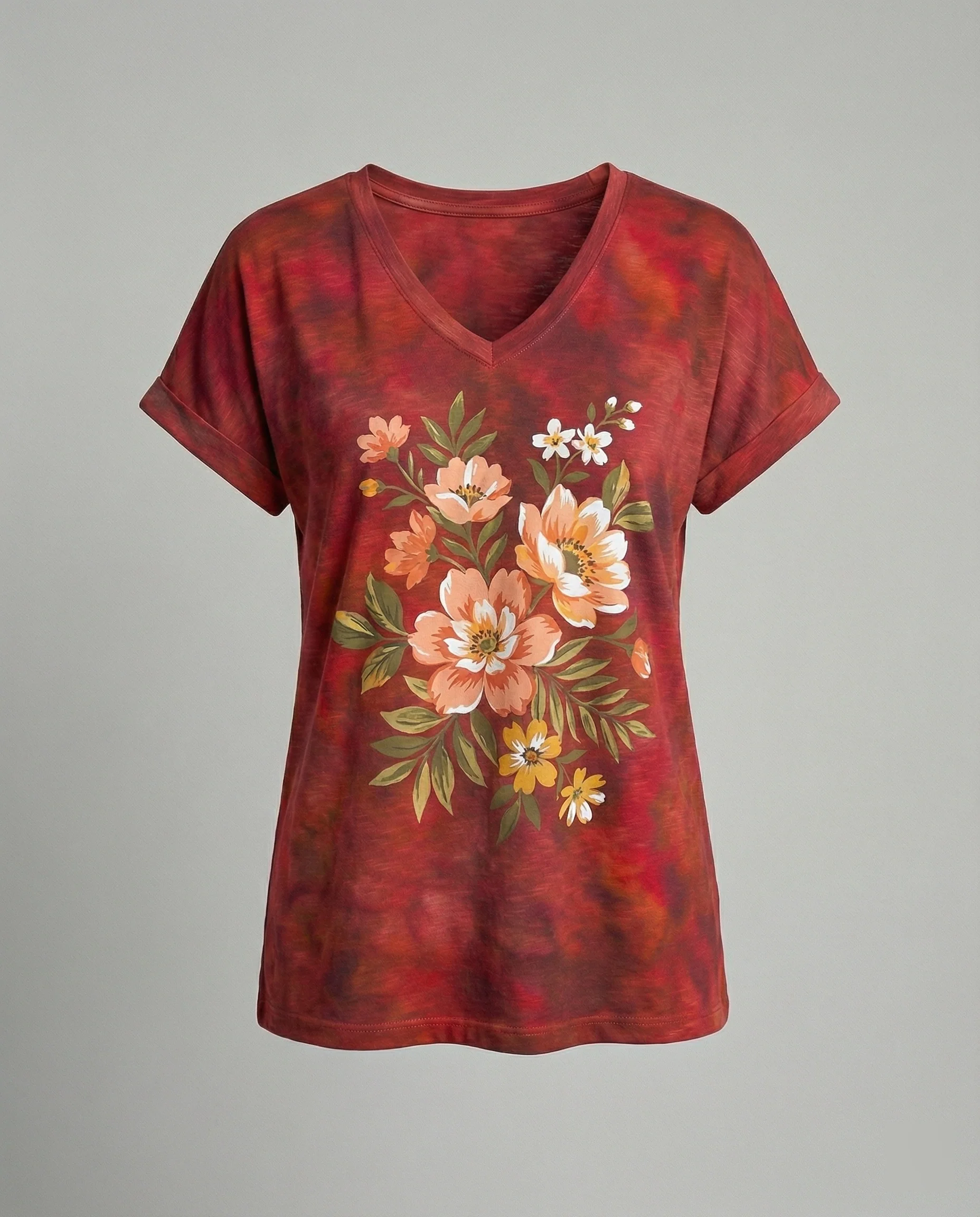 Blusen Tunika V-Ausschnitt Damen Floral - Image 14