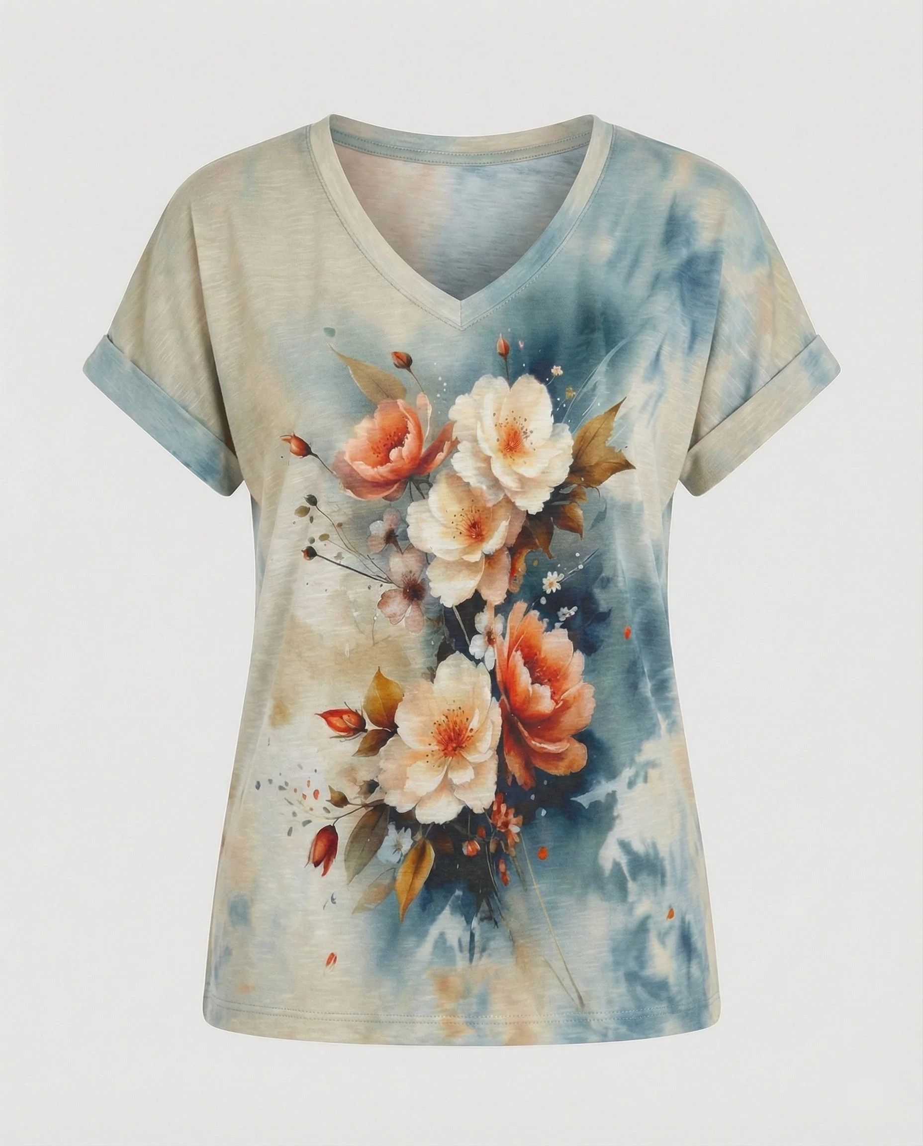 Blusen Tunika V-Ausschnitt Damen Floral - Image 2