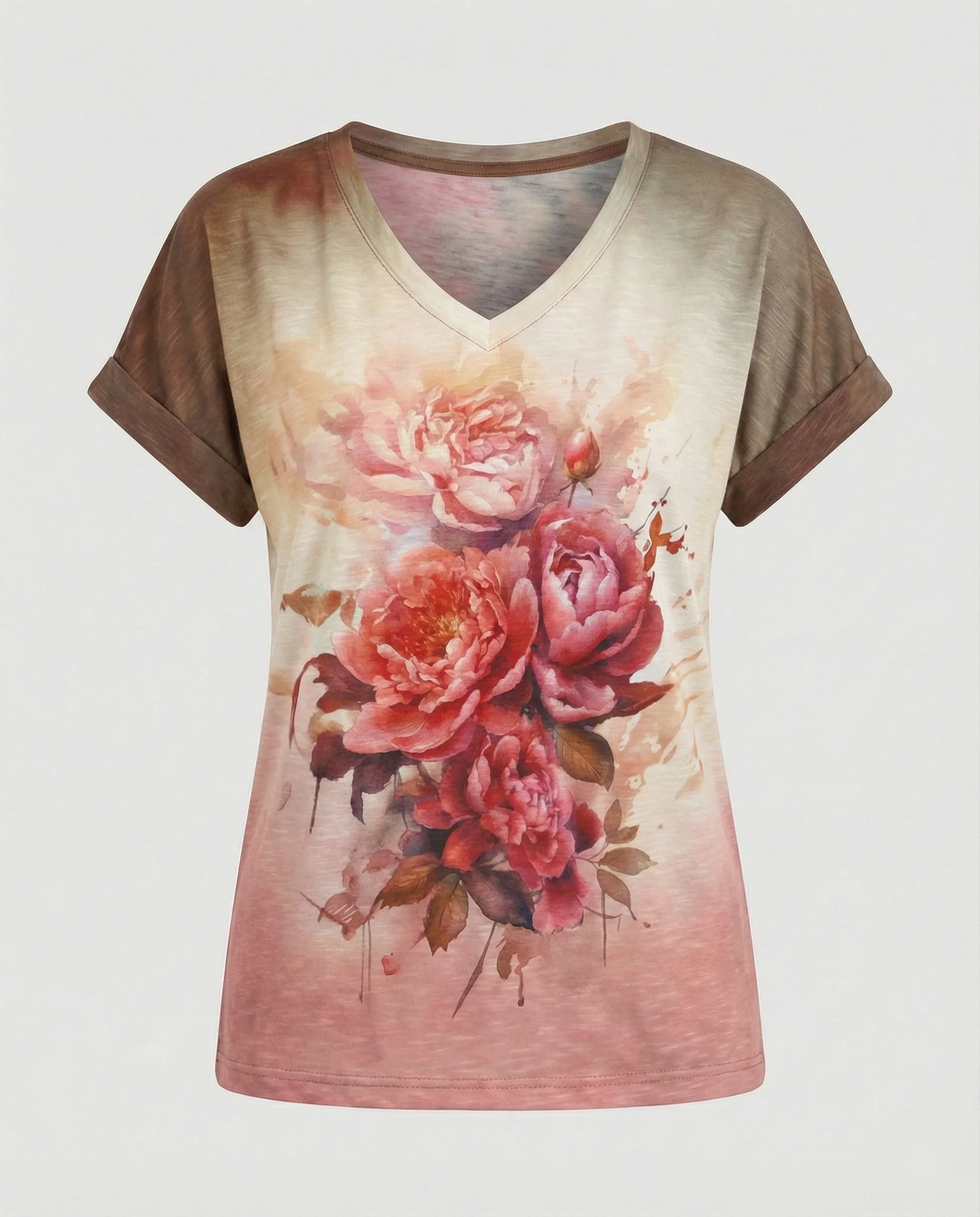 Blusen Tunika V-Ausschnitt Damen Floral - Image 4