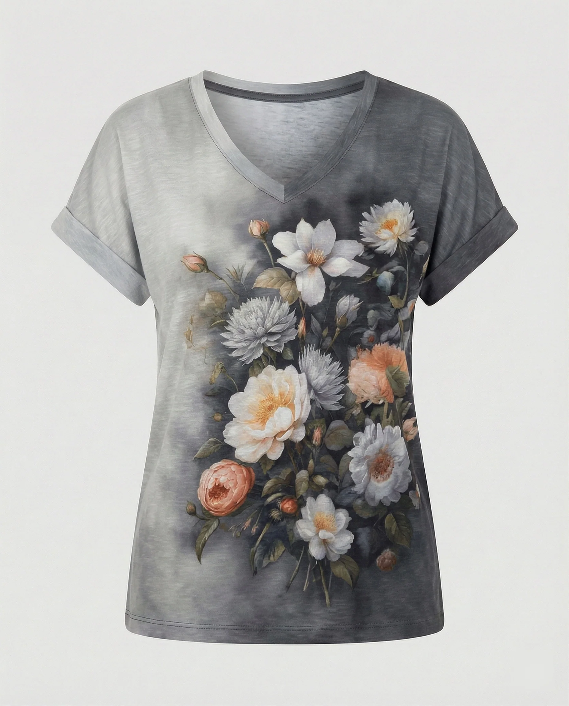 Blusen Tunika V-Ausschnitt Damen Floral - Image 5