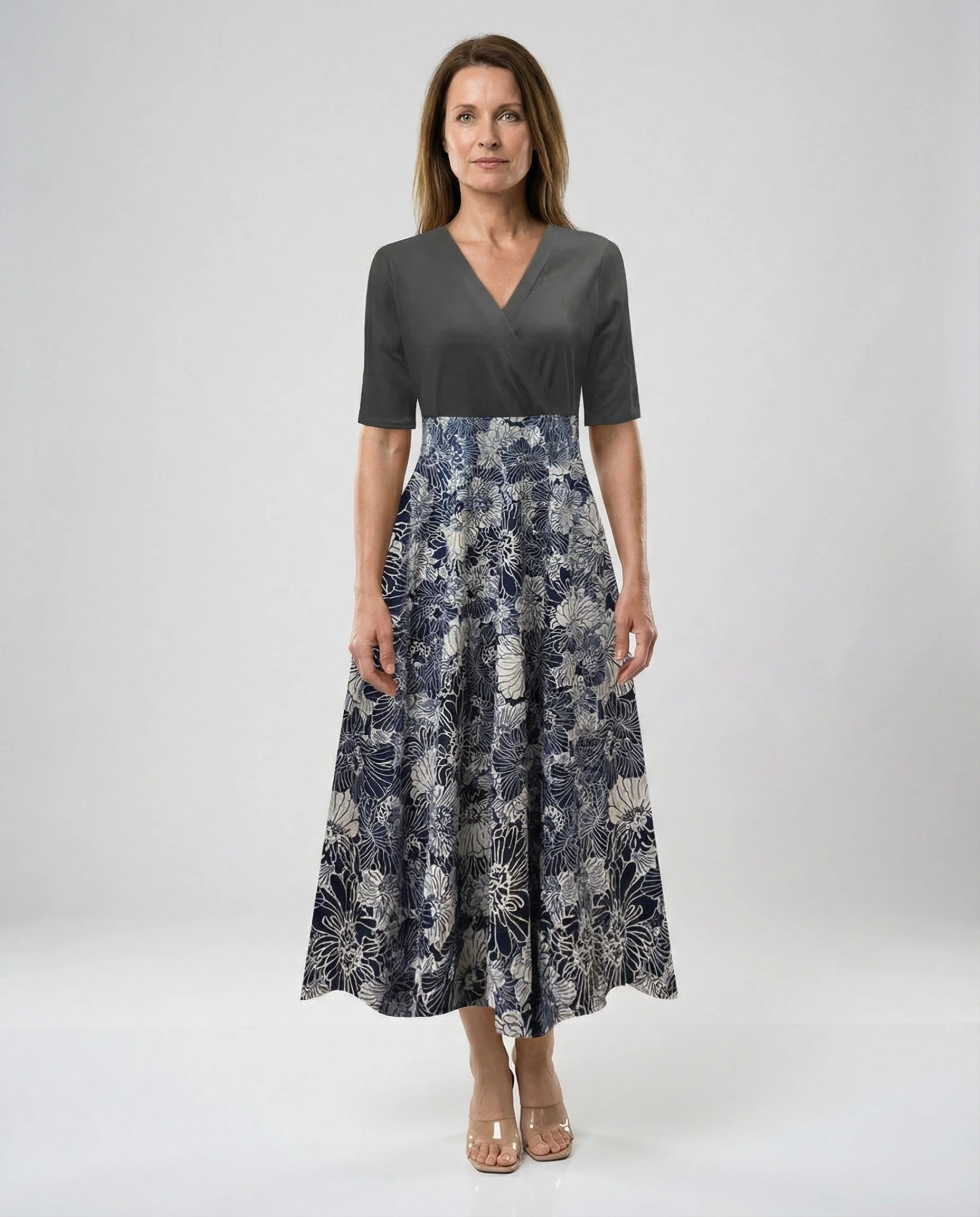 Damen Wickel Maxikleid mit V-Ausschnitt - Image 7