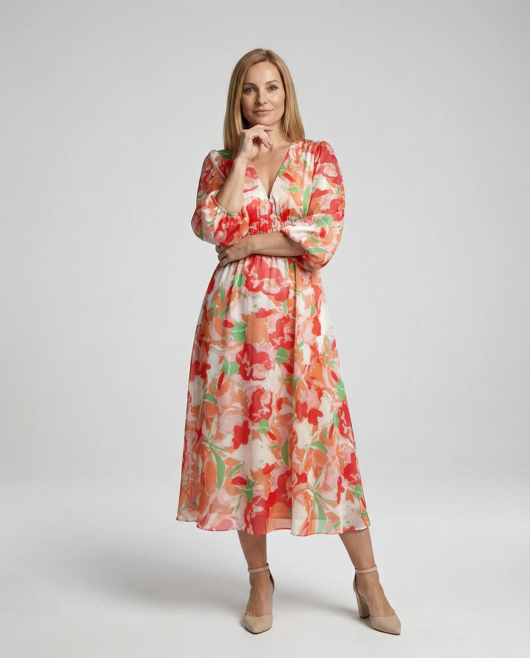 Damen Midikleid V-Ausschnitt Print - Image 6