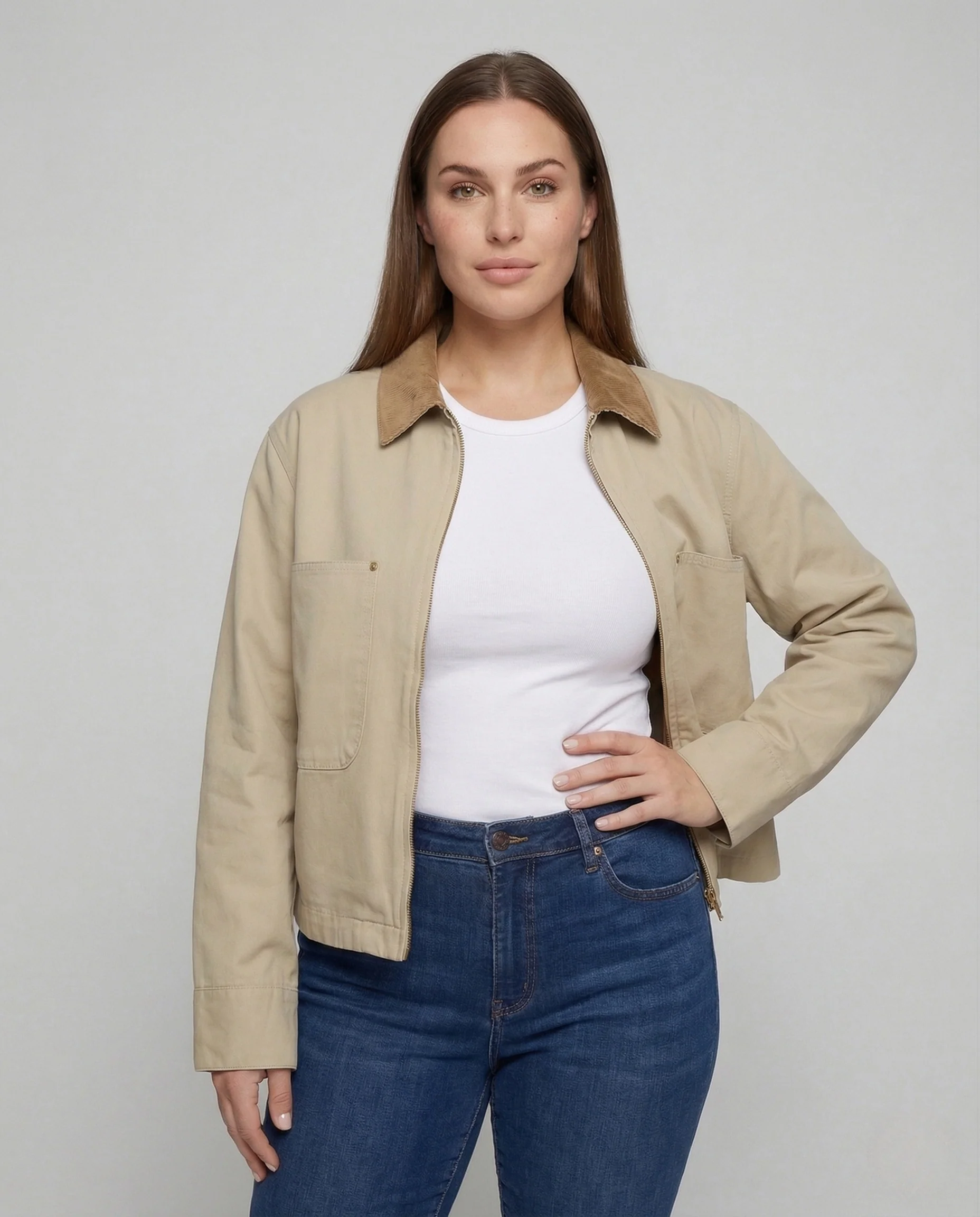 Damen Canvas Workerjacke Cordkragen - Image 2