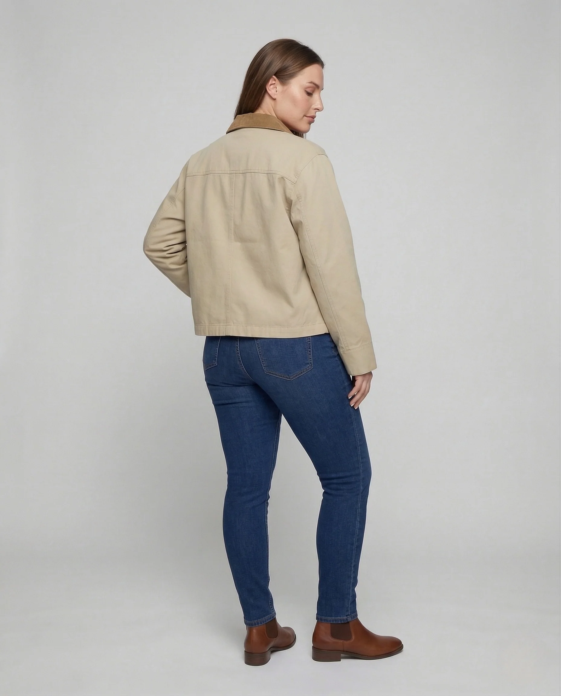 Damen Canvas Workerjacke Cordkragen - Image 4