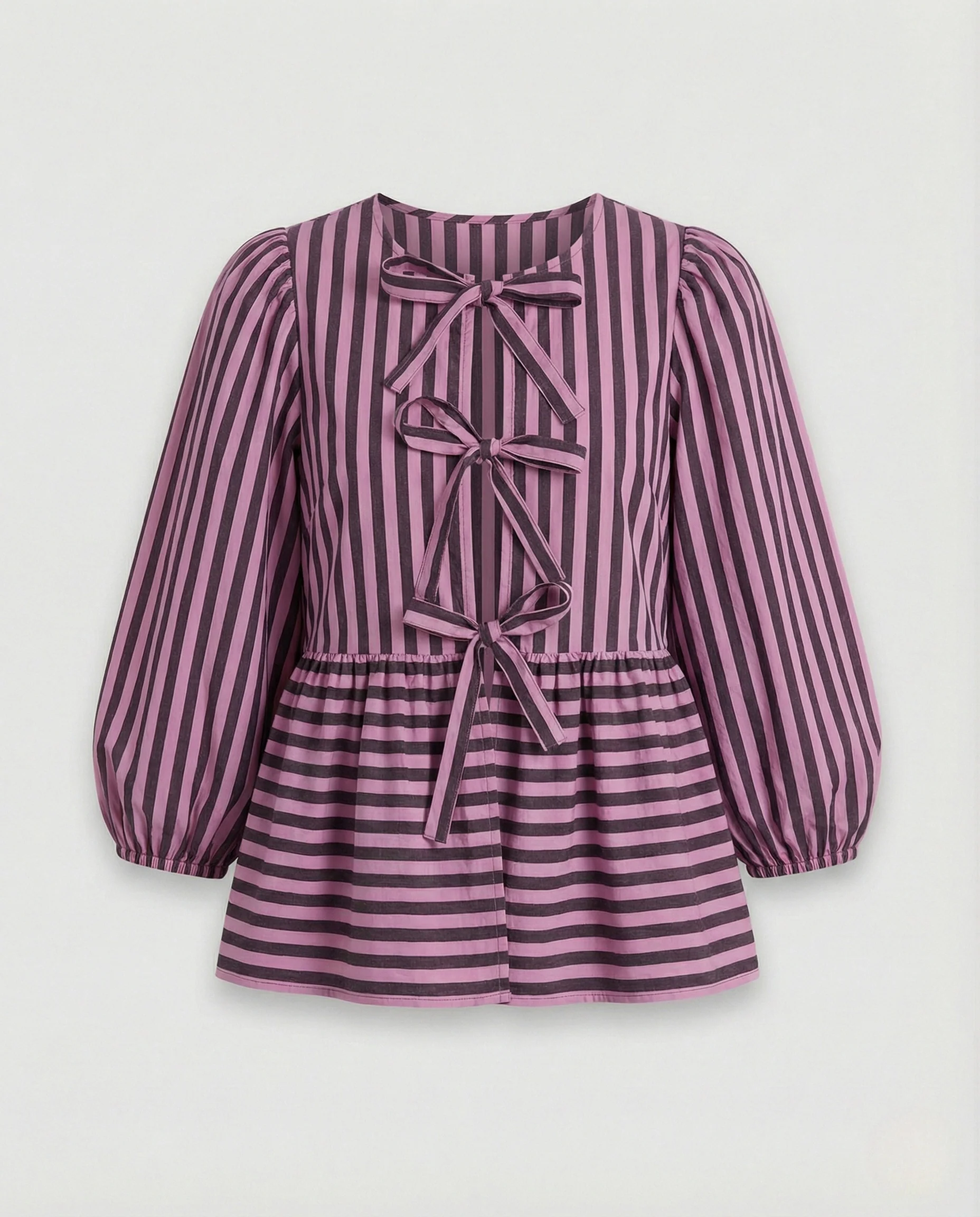 Bluse Damen Puffärmel Schleife - Image 10
