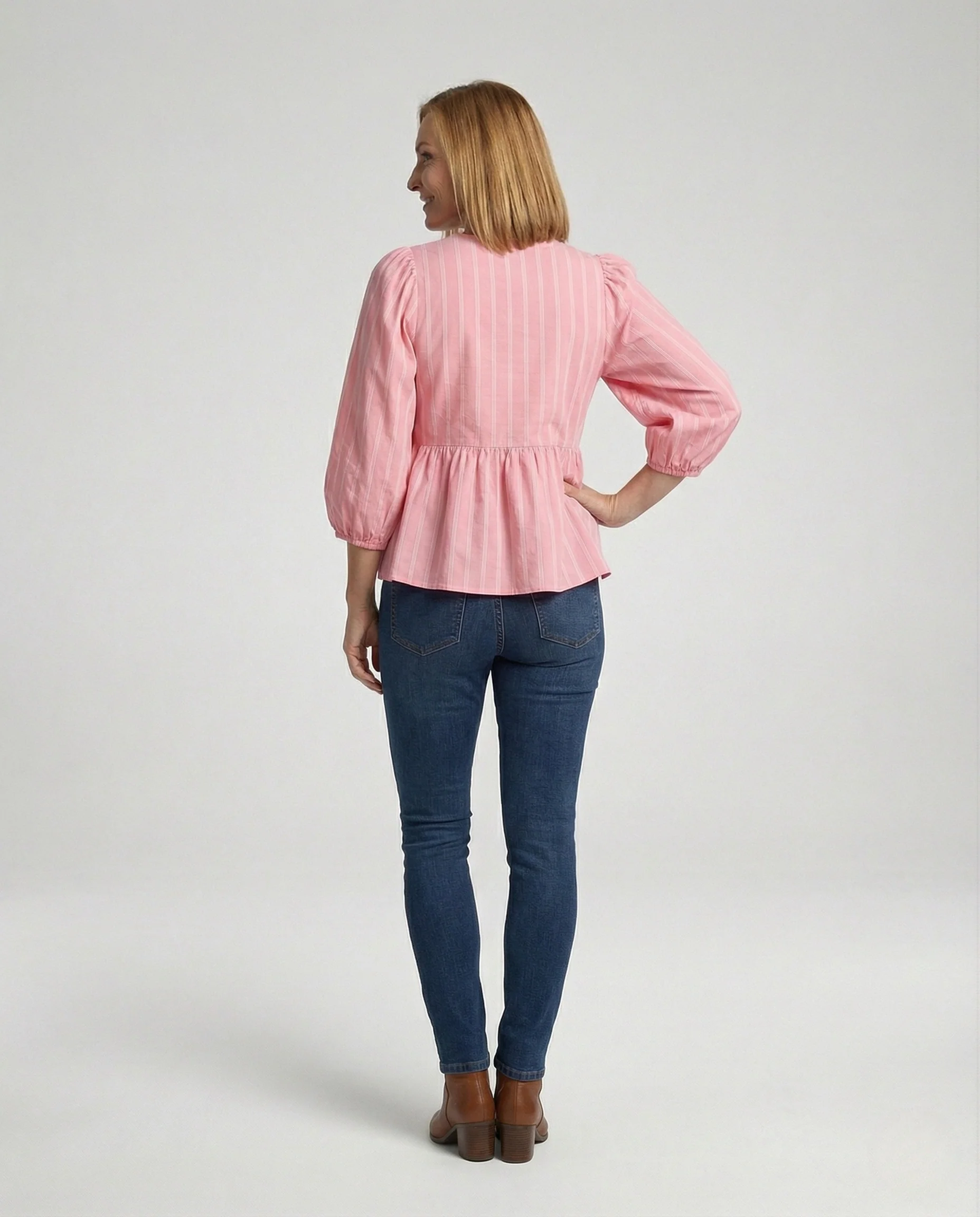 Bluse Damen Puffärmel Schleife - Image 3