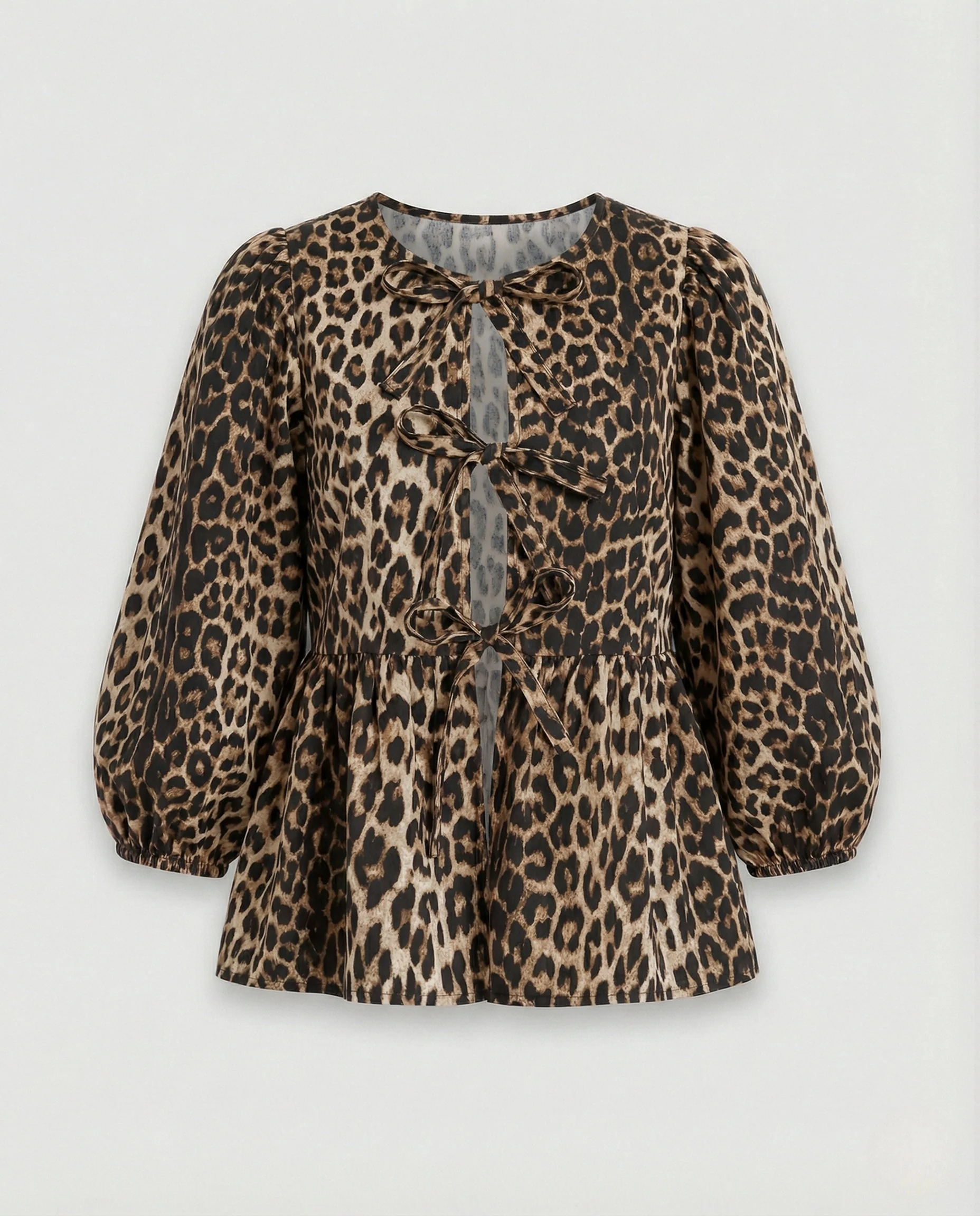 Bluse Damen Puffärmel Schleife - Image 5