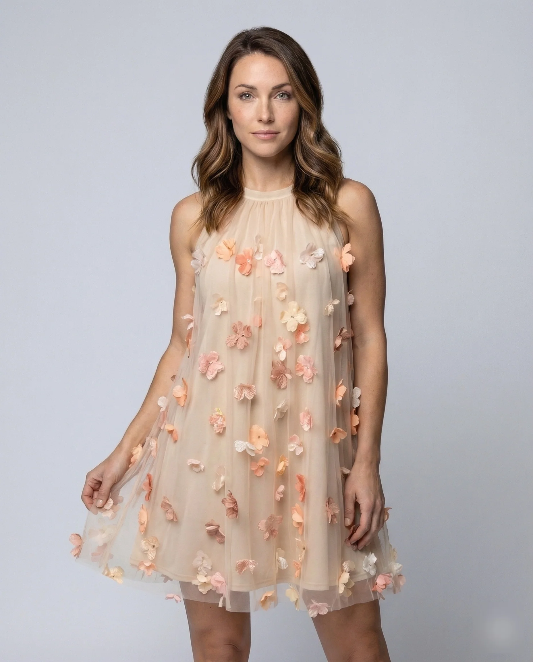 Damen Chiffon Kurzkleid mit Blütenapplikationen - Image 2