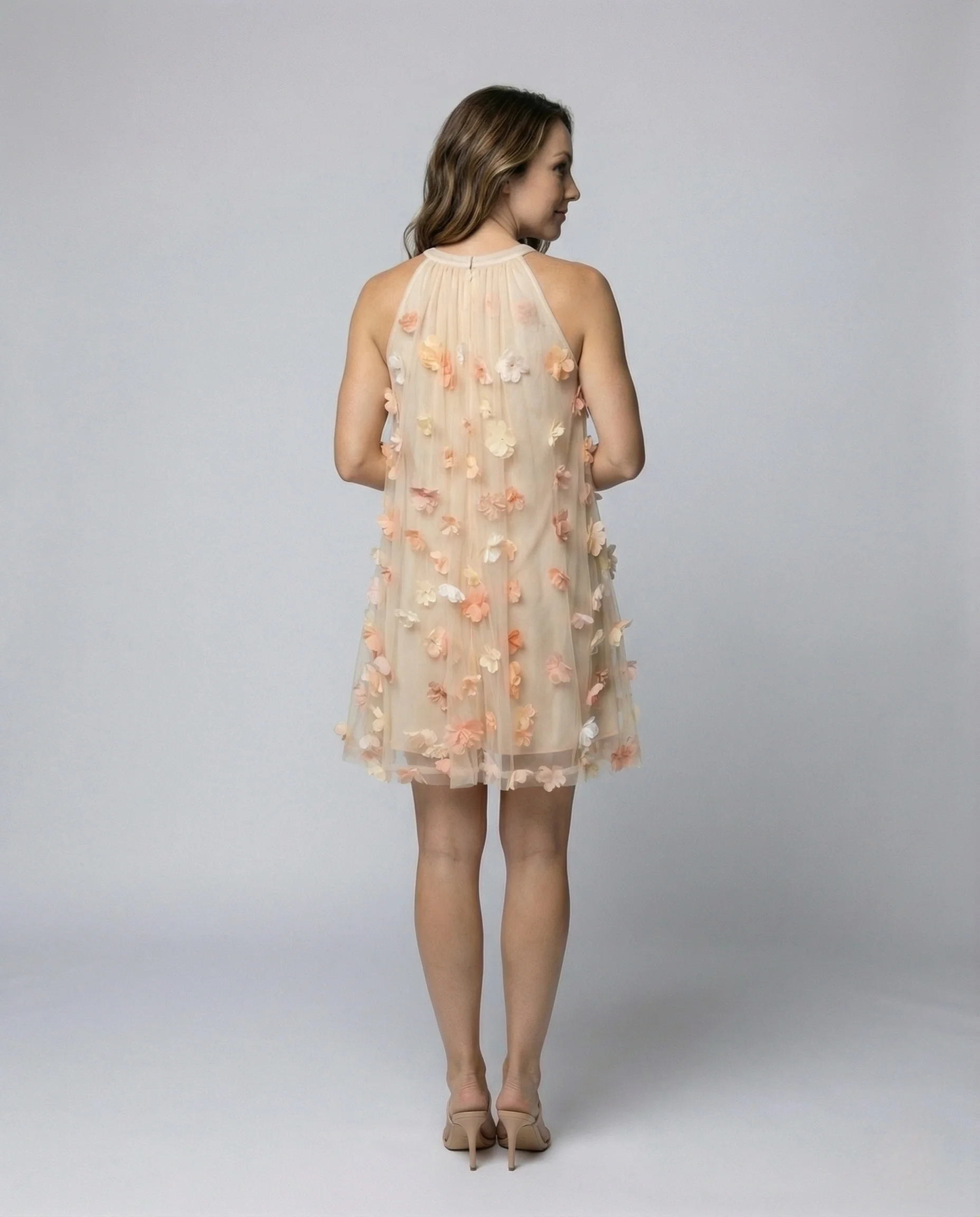 Damen Chiffon Kurzkleid mit Blütenapplikationen - Image 3
