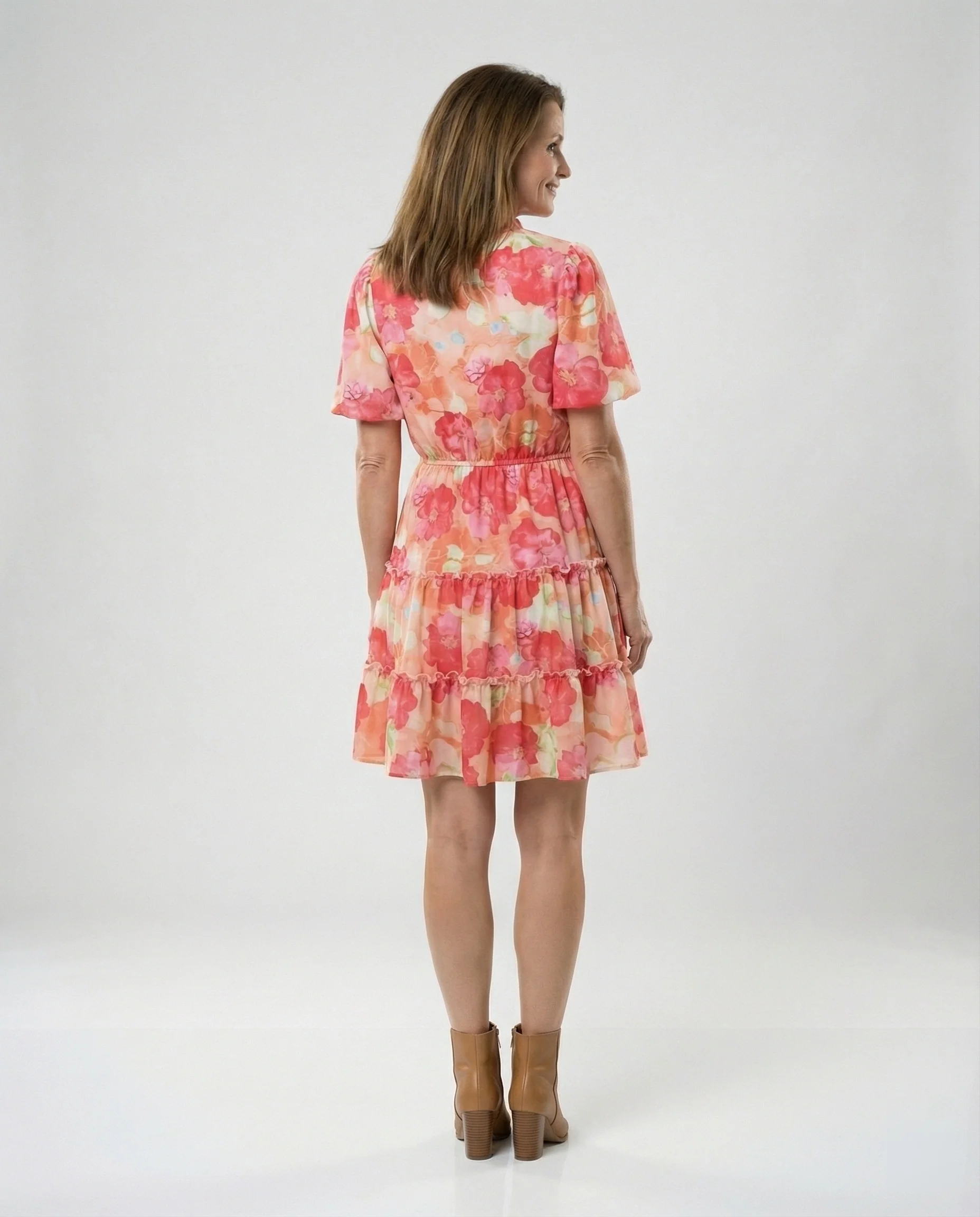 Damen Stufen Minikleid mit Puffärmeln - Image 2