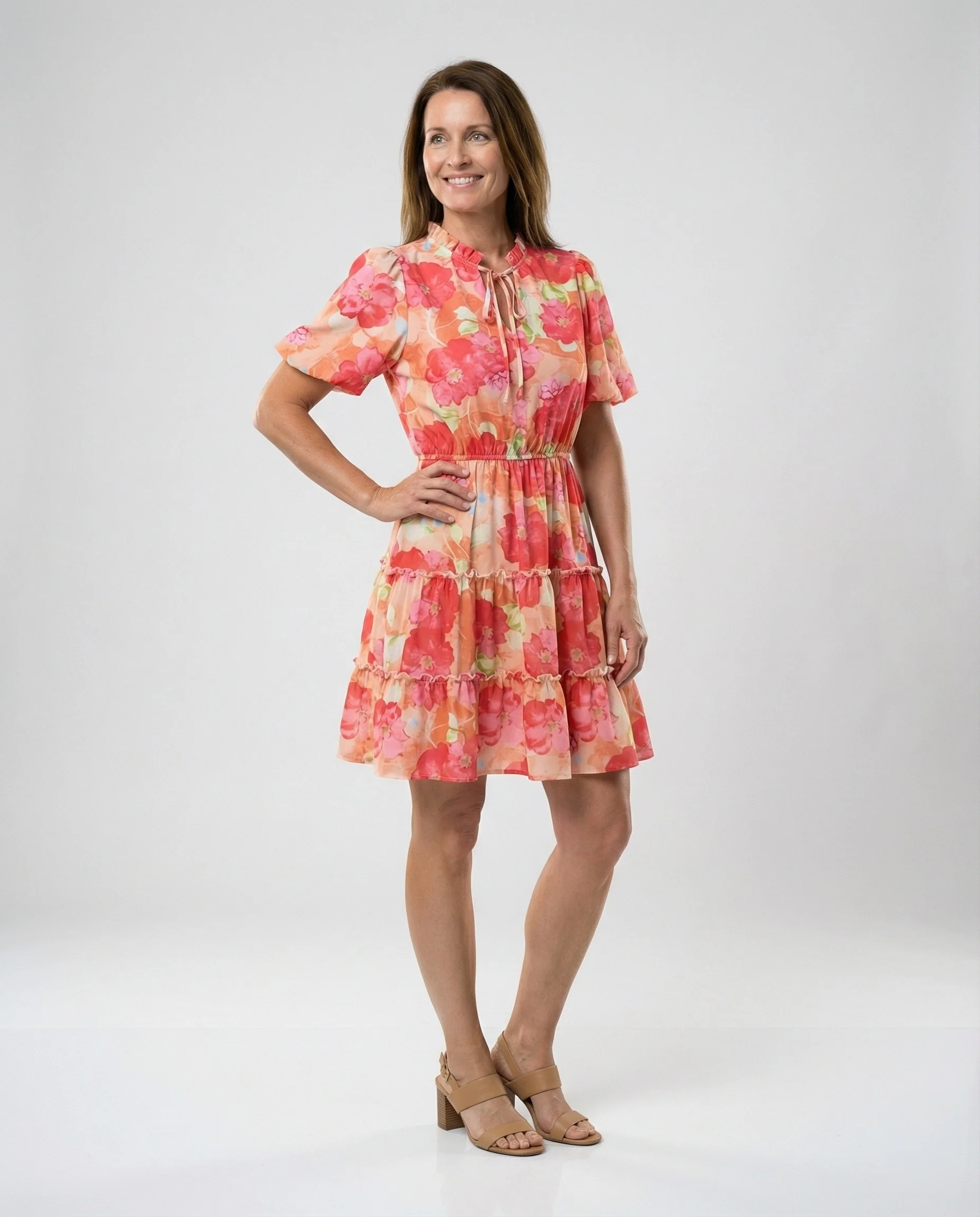 Damen Stufen Minikleid mit Puffärmeln - Image 4