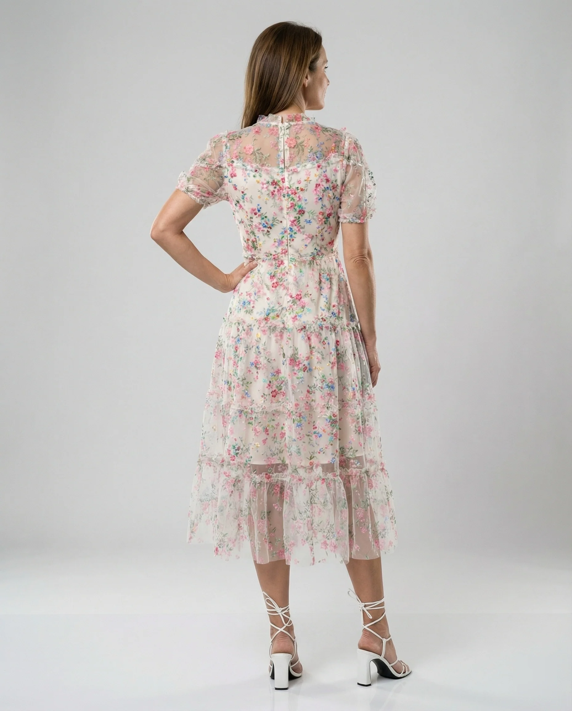Damen Tüll Midikleid mit Spitze elegant - Image 3