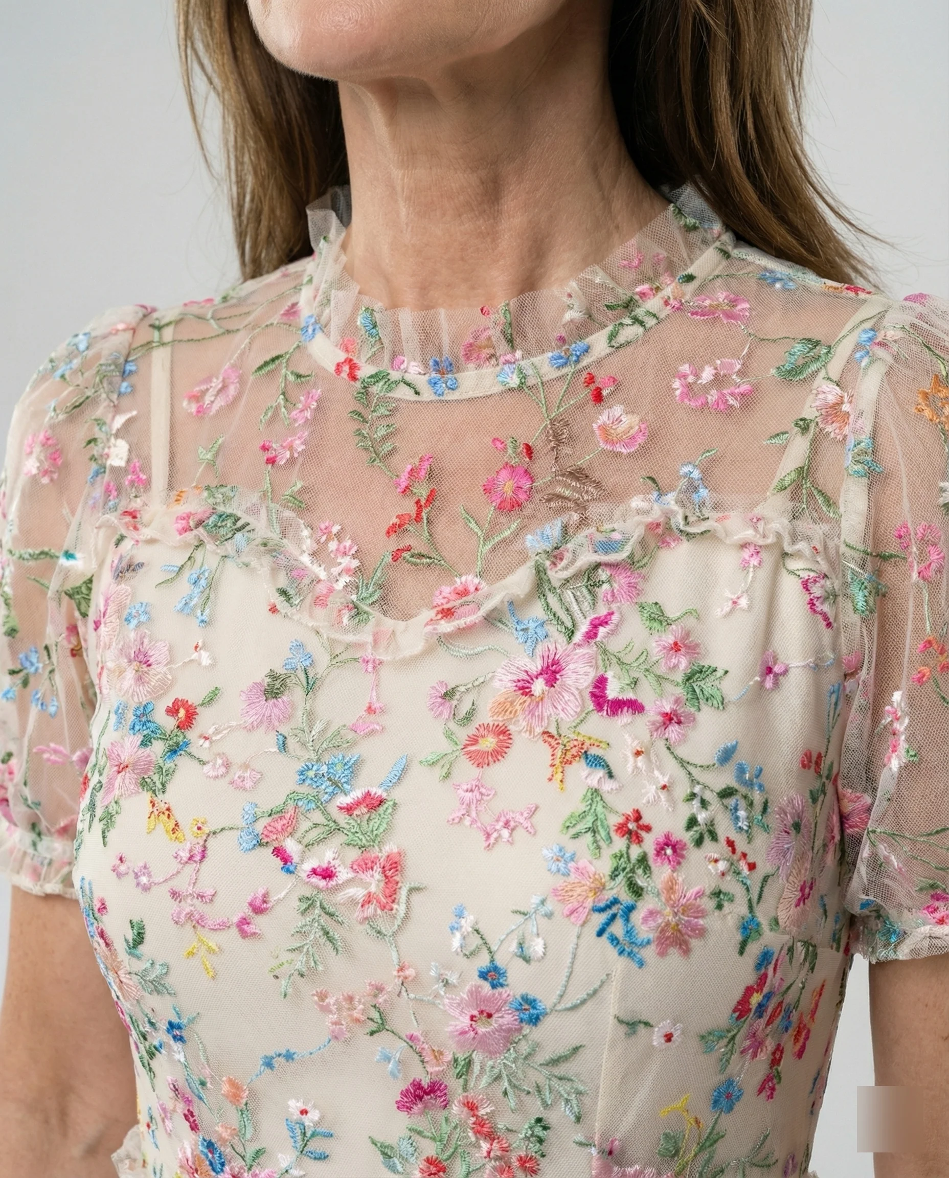Damen Tüll Midikleid mit Spitze elegant - Image 4