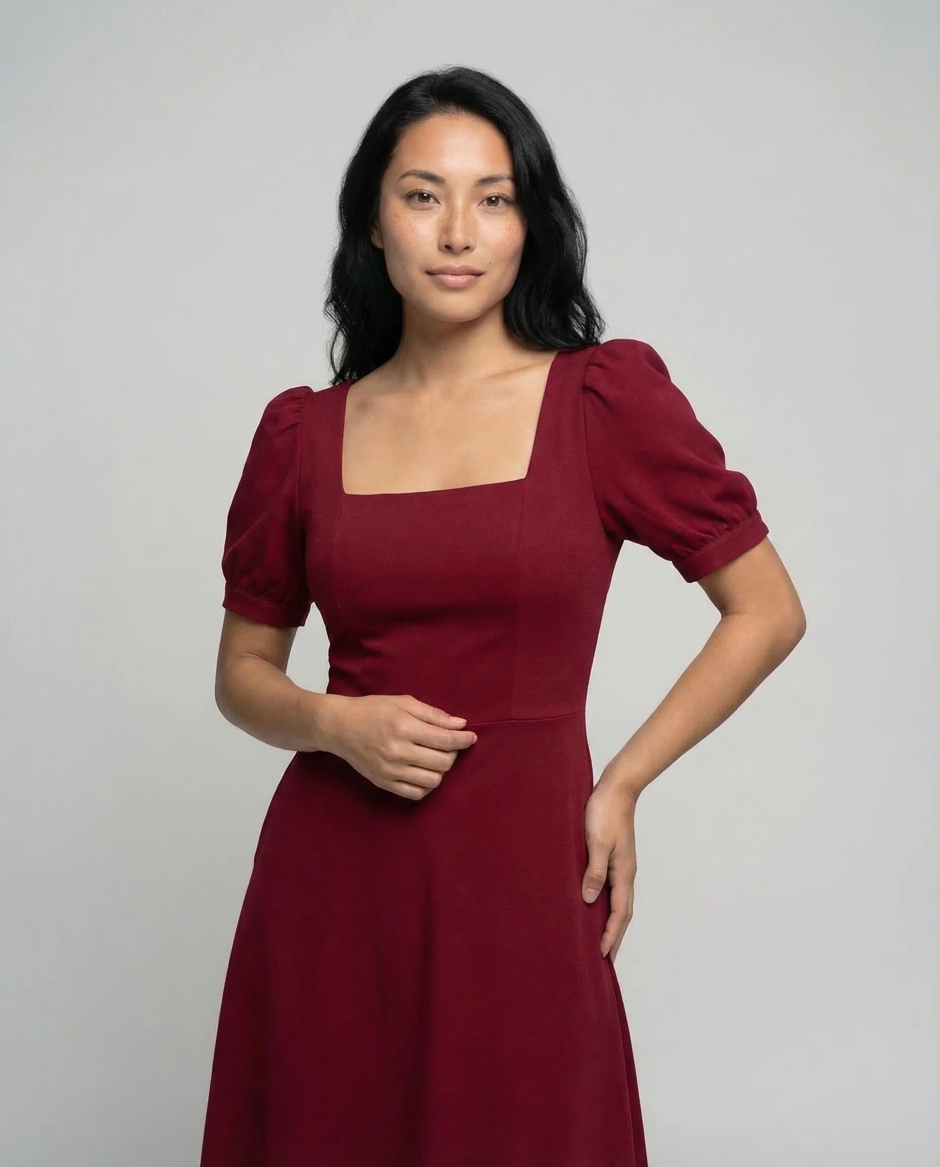 Damen Vintage Midikleid Puffärmel - Image 2