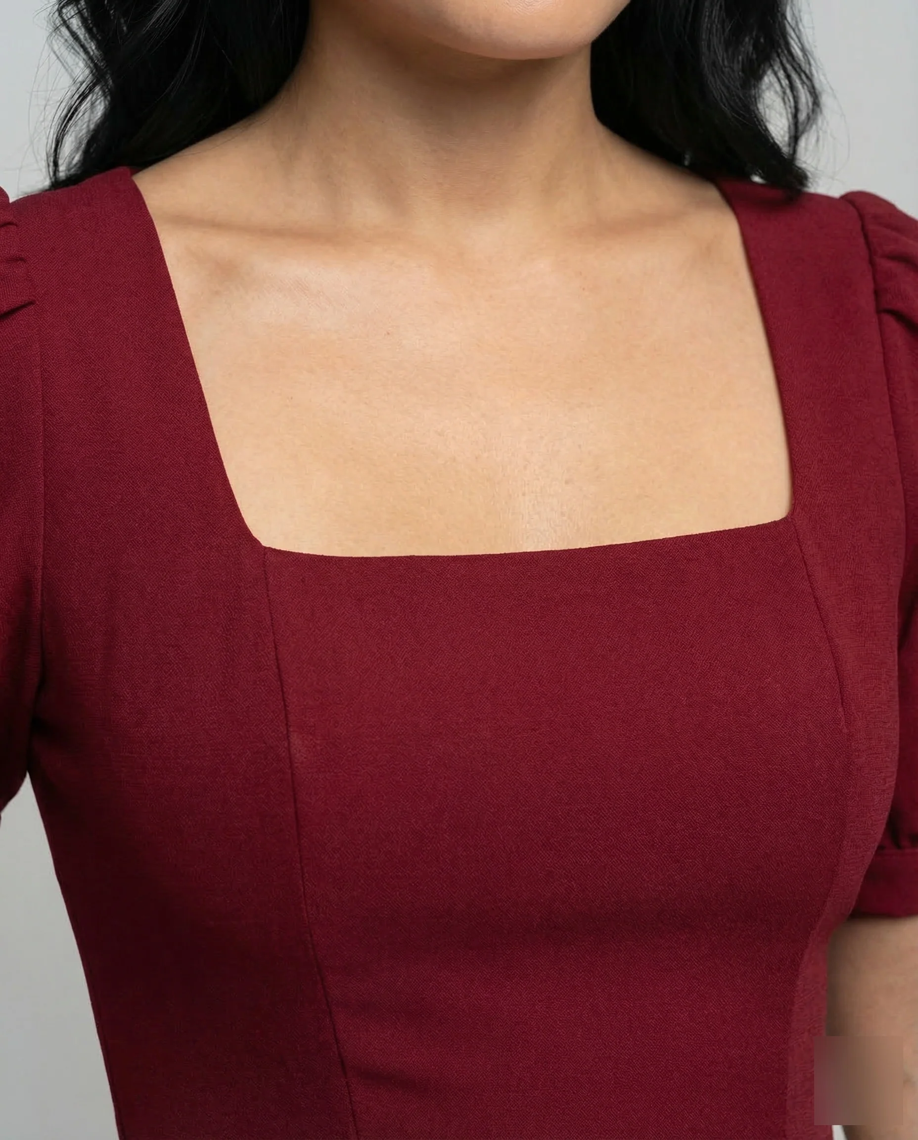 Damen Vintage Midikleid Puffärmel - Image 3