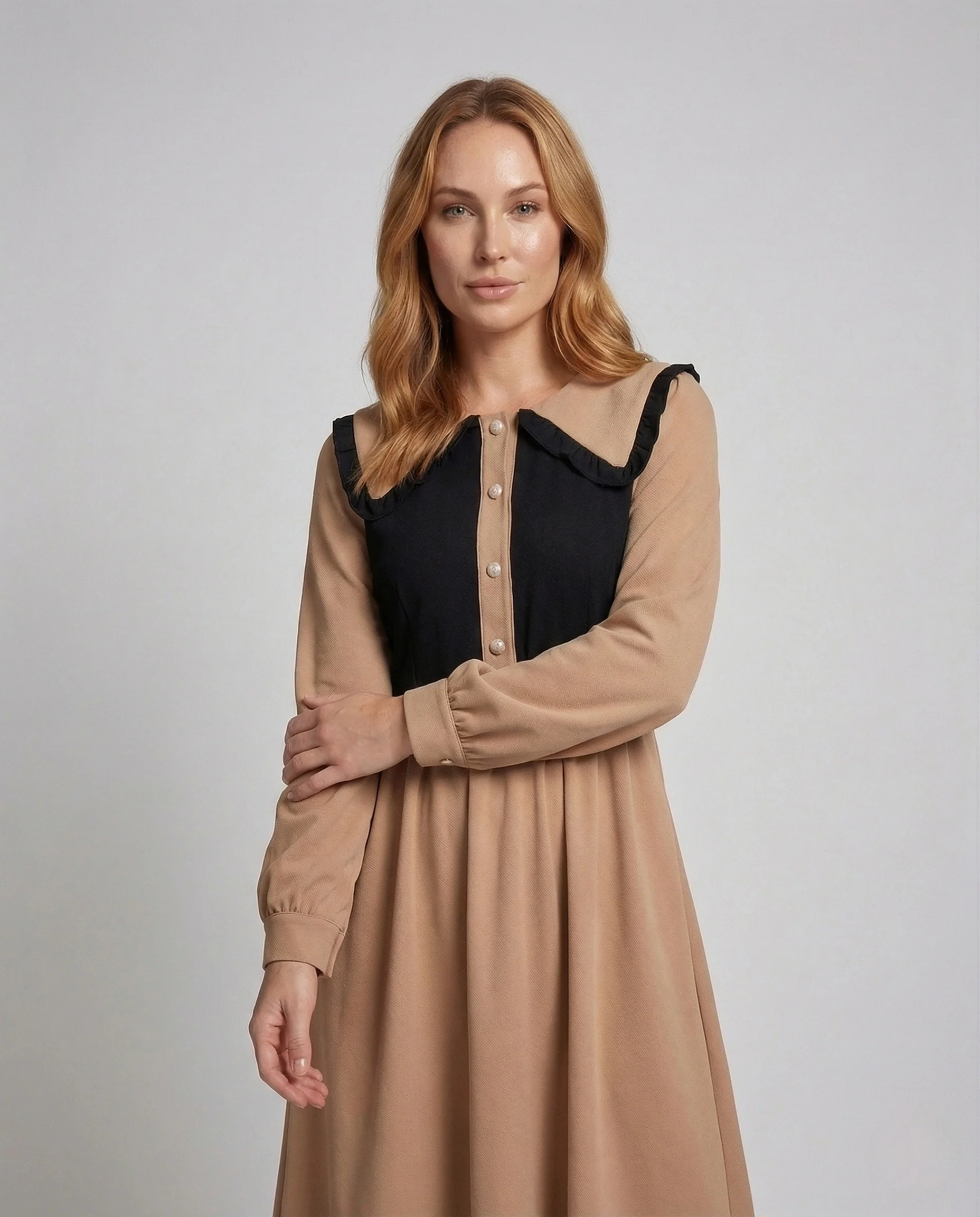 Damen Vintage Midikleid mit Rüschenkragen - Image 2