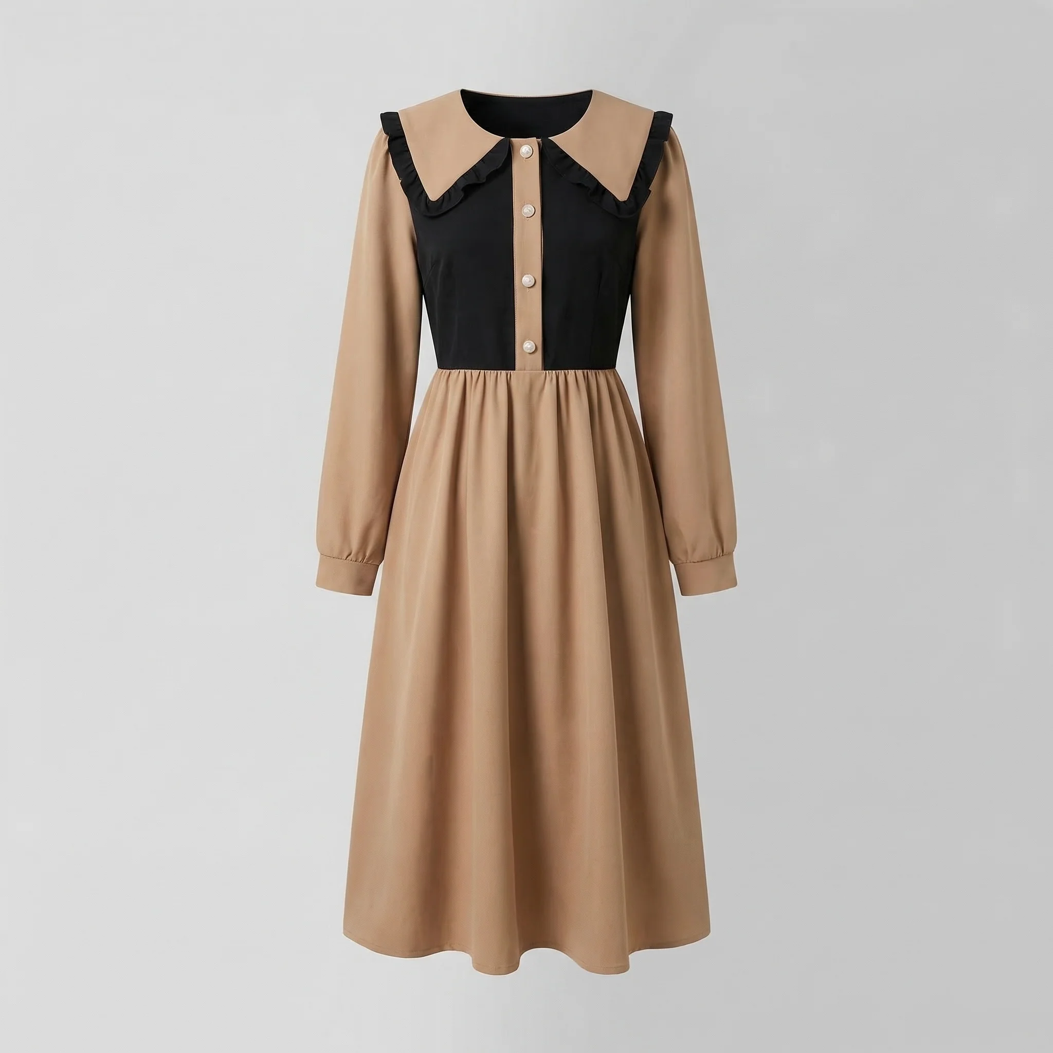 Damen Vintage Midikleid mit Rüschenkragen - Image 7