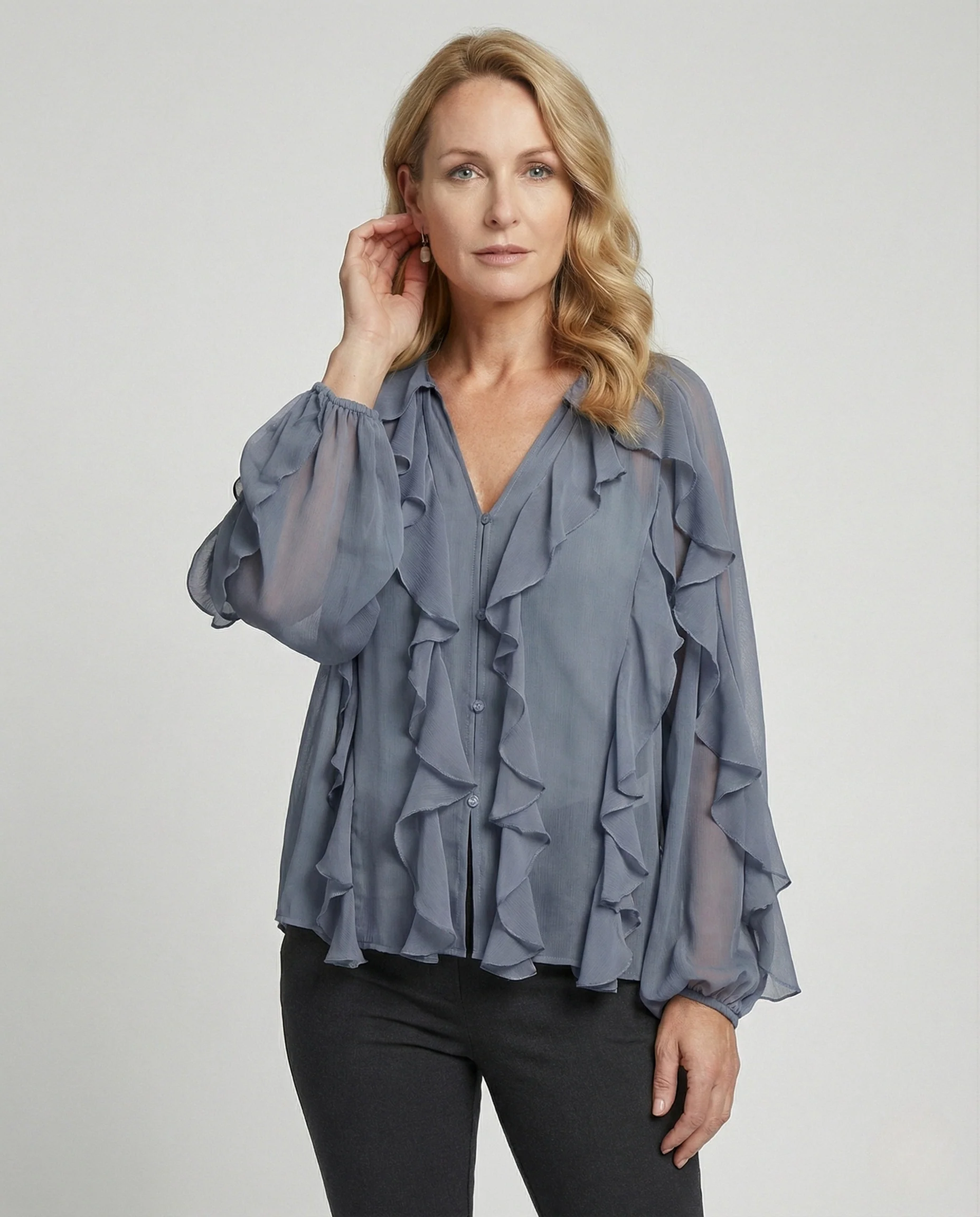 Volant Chiffonbluse Damen Mehrlagig - Image 2
