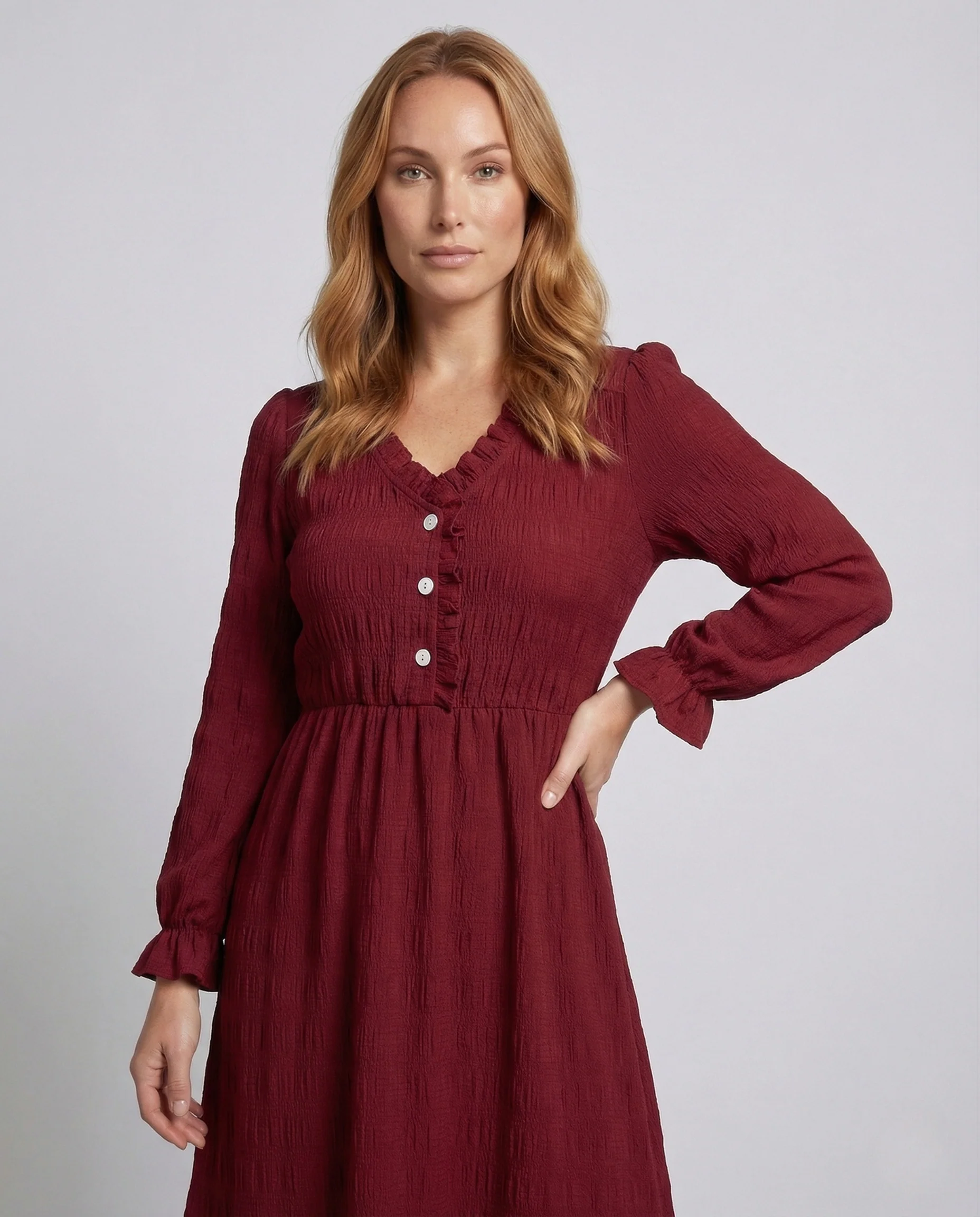 Damen Viskose Midikleid mit Knopfleiste - Image 3