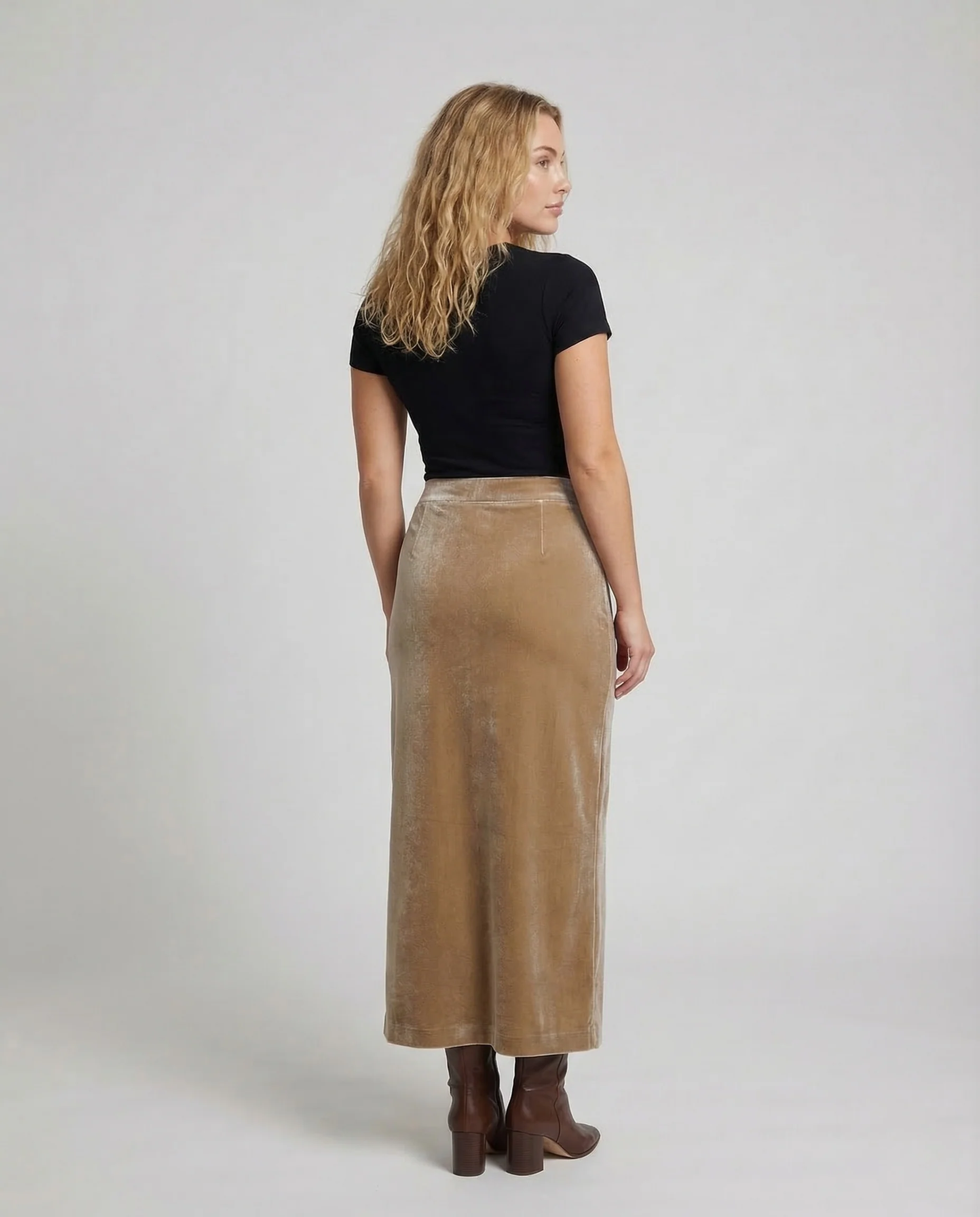 Damen Samt Midirock High Waist - Image 4