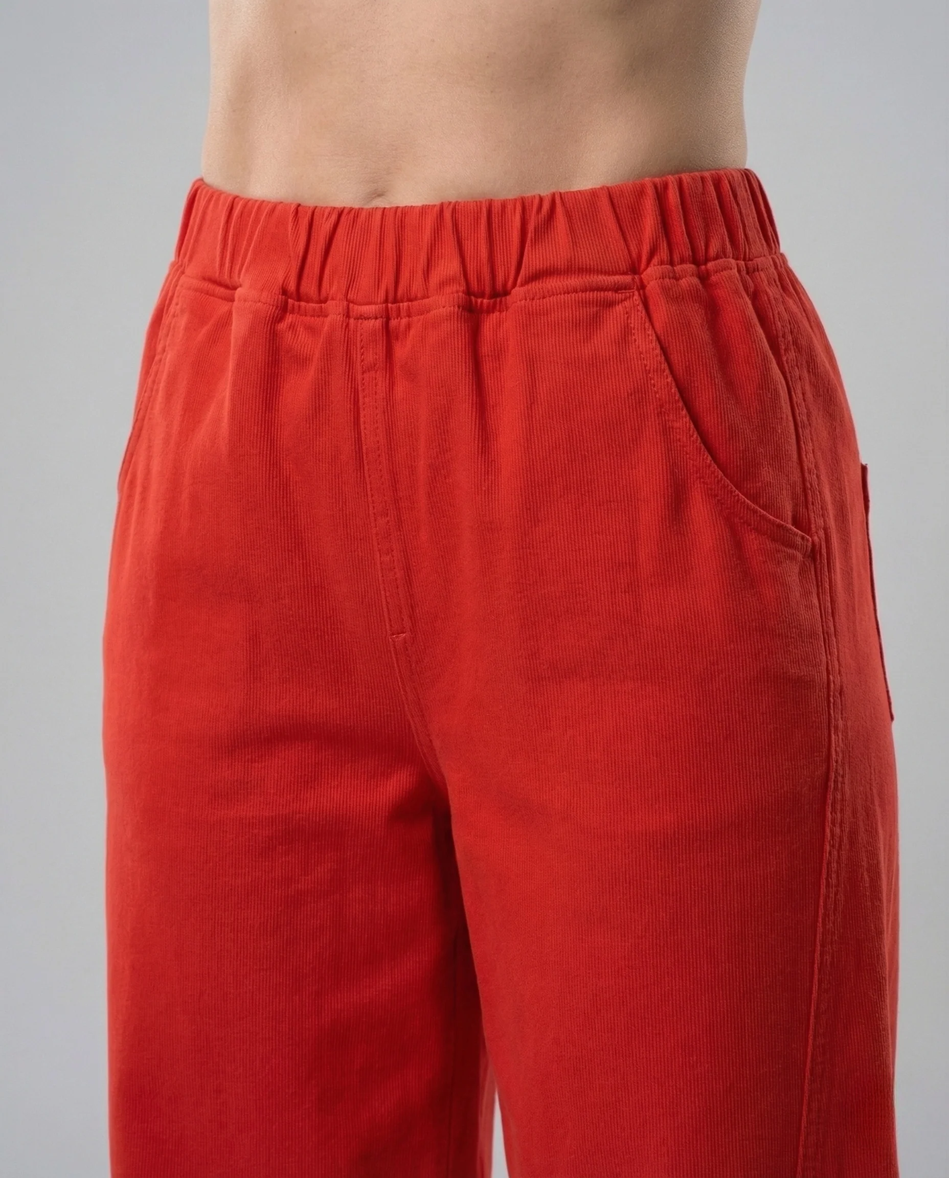 Damen Weiche Cordhose mit Weitem Bein und Elastischem Bund - Image 3