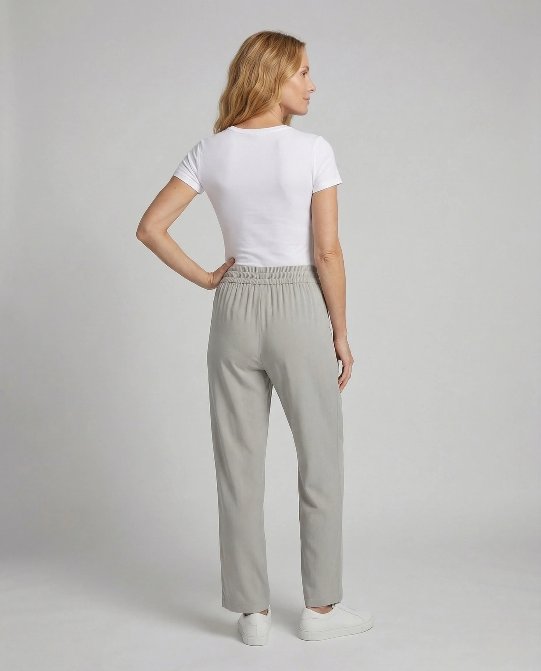 Damen Freizeithose Gerade Elastischer Bund Kordelzug - Image 3