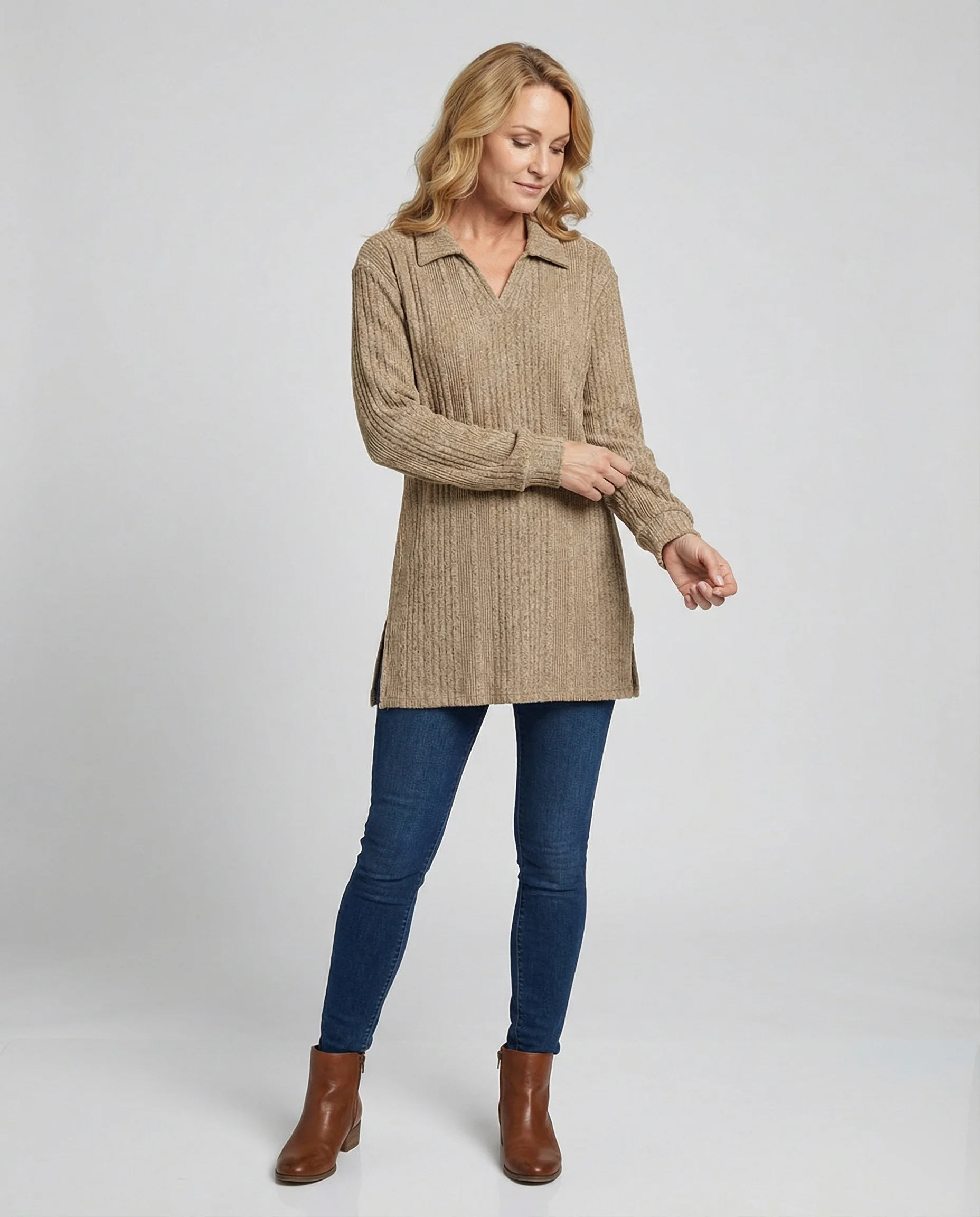 Damen Rippstrick Pullover mit Kragen - Image 2