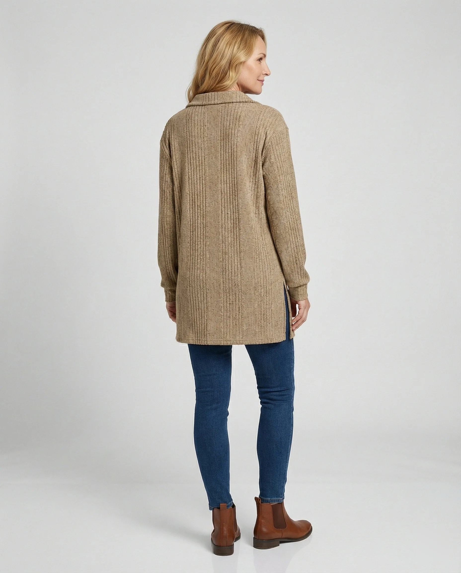 Damen Rippstrick Pullover mit Kragen - Image 3