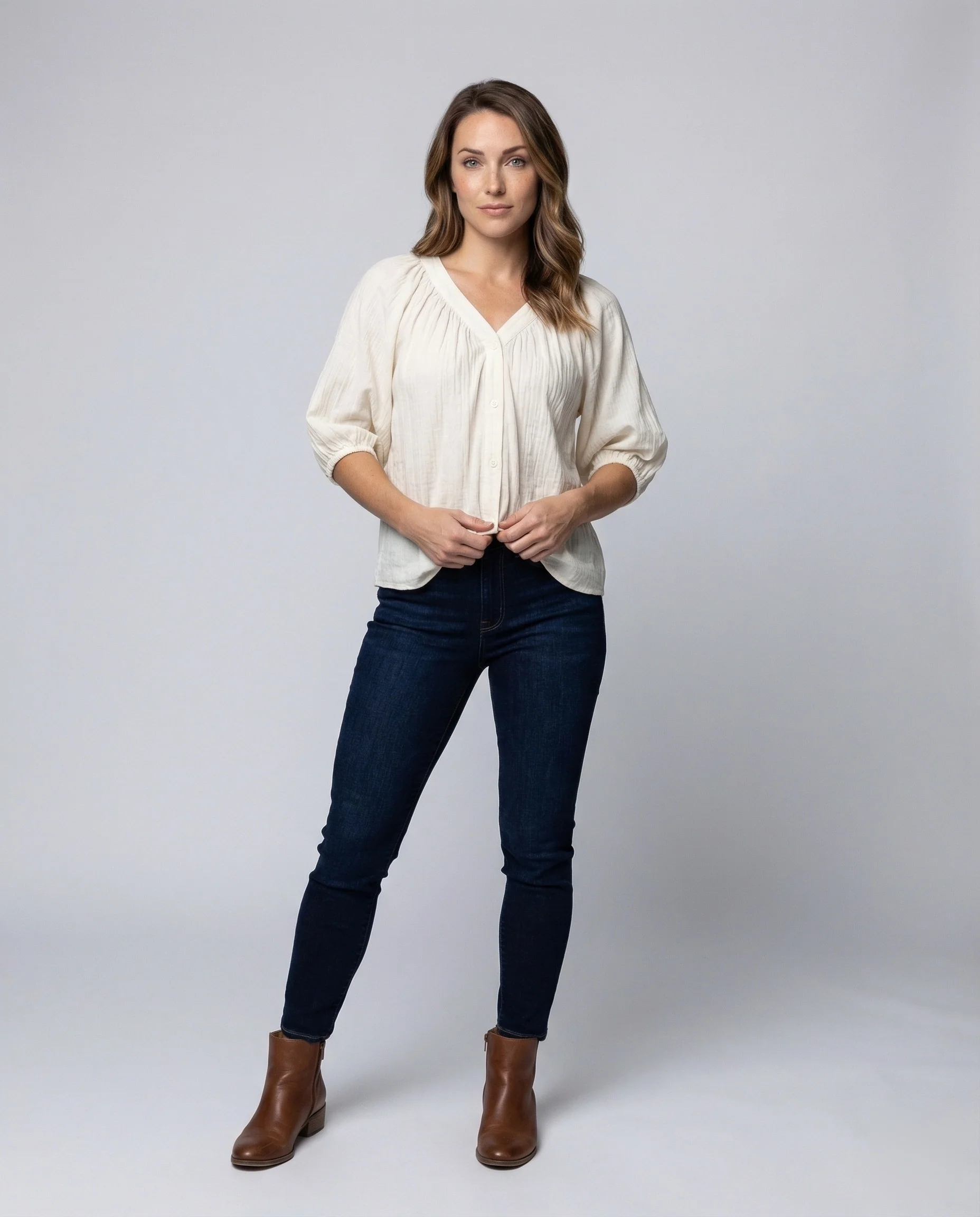 Damen Viskosebluse mit Puffärmeln