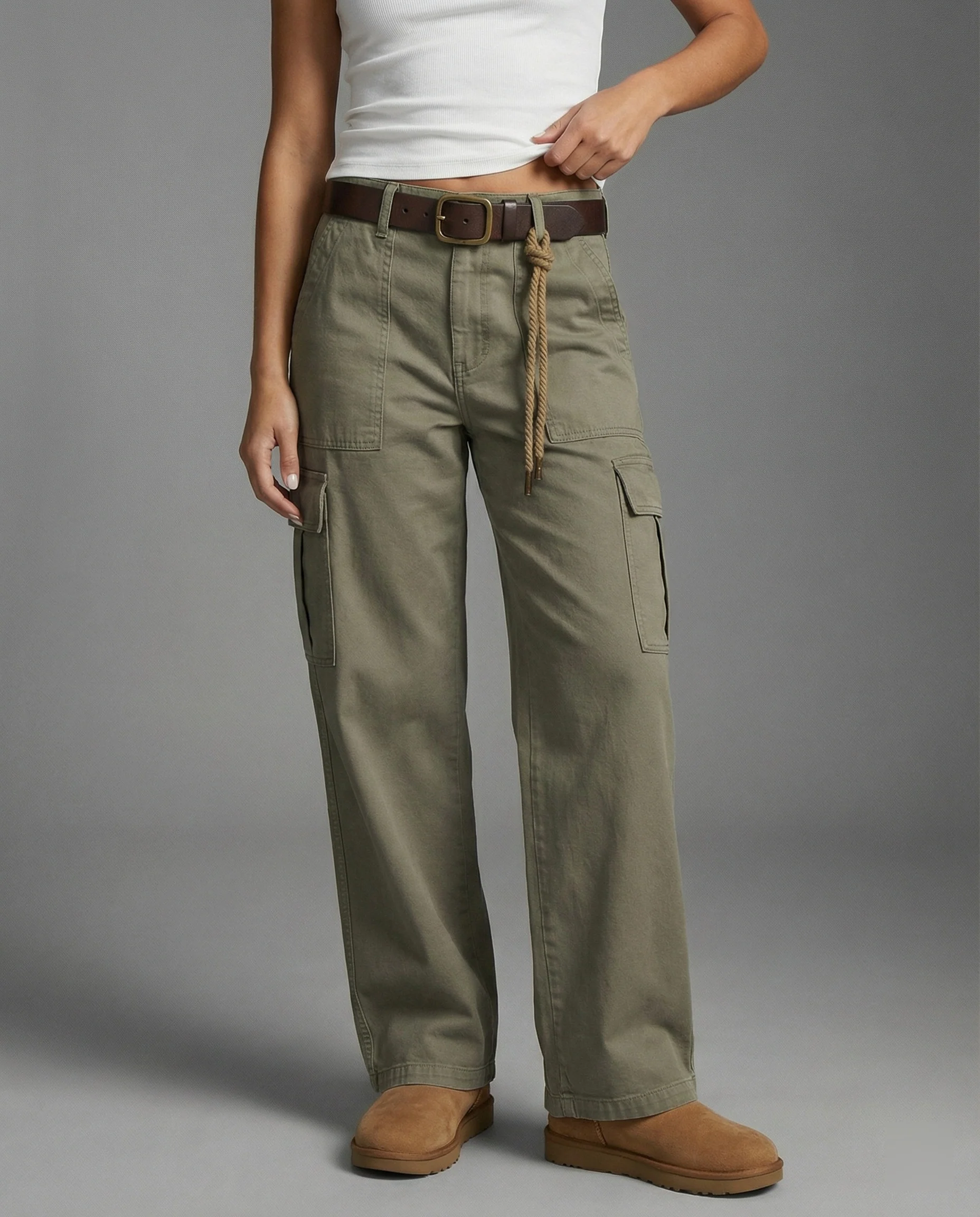 Weit geschnittene Baumwolltwill-Cargohose mit tief geschnittenem Bund, großen Klappentaschen und geflochtenem Schlüsselband Heidi-Mode - Image 6