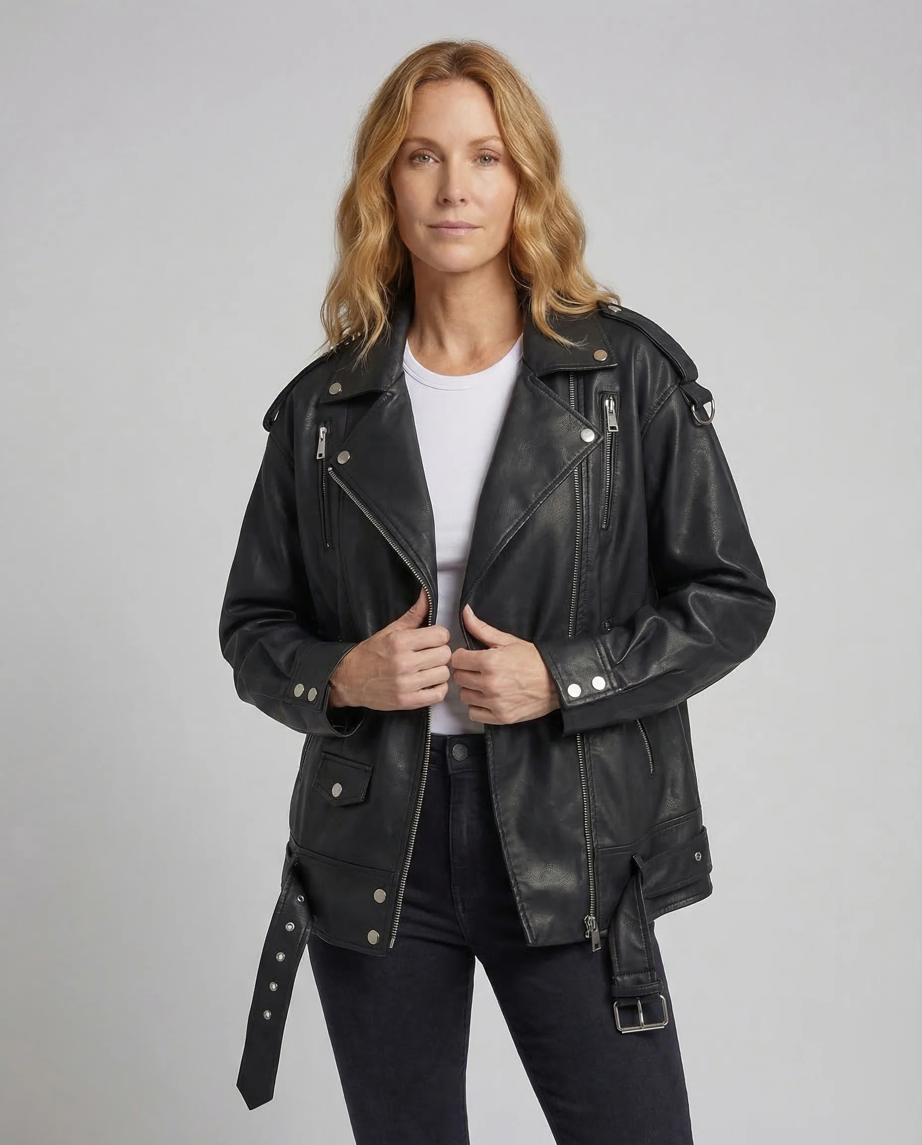 Damen Vegane Leder Bikerjacke Oversize - Image 2