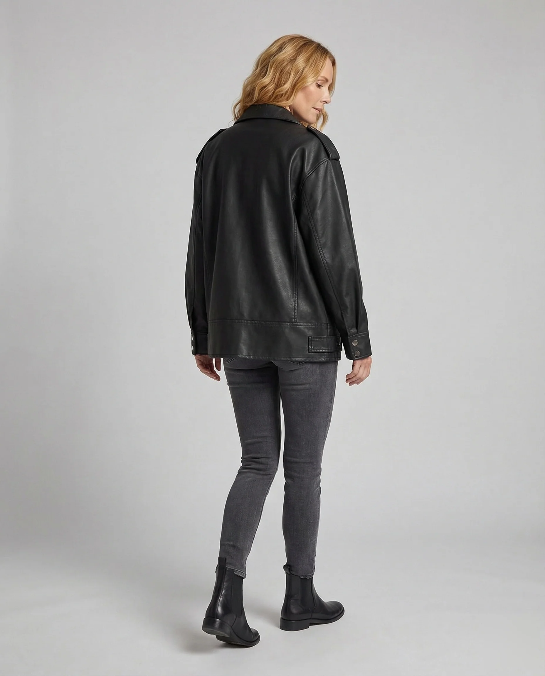 Damen Vegane Leder Bikerjacke Oversize - Image 4