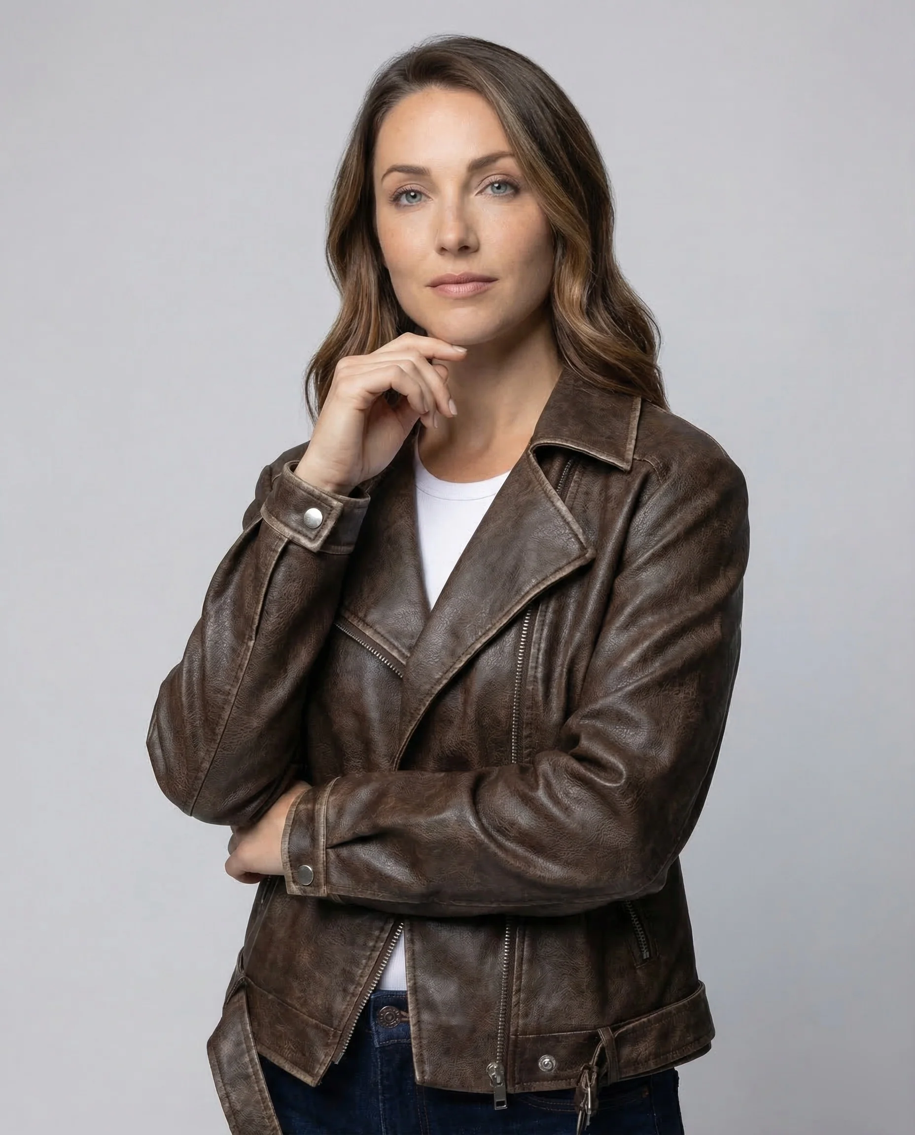 Damen Bikerjacke Lederoptik Weit - Image 2