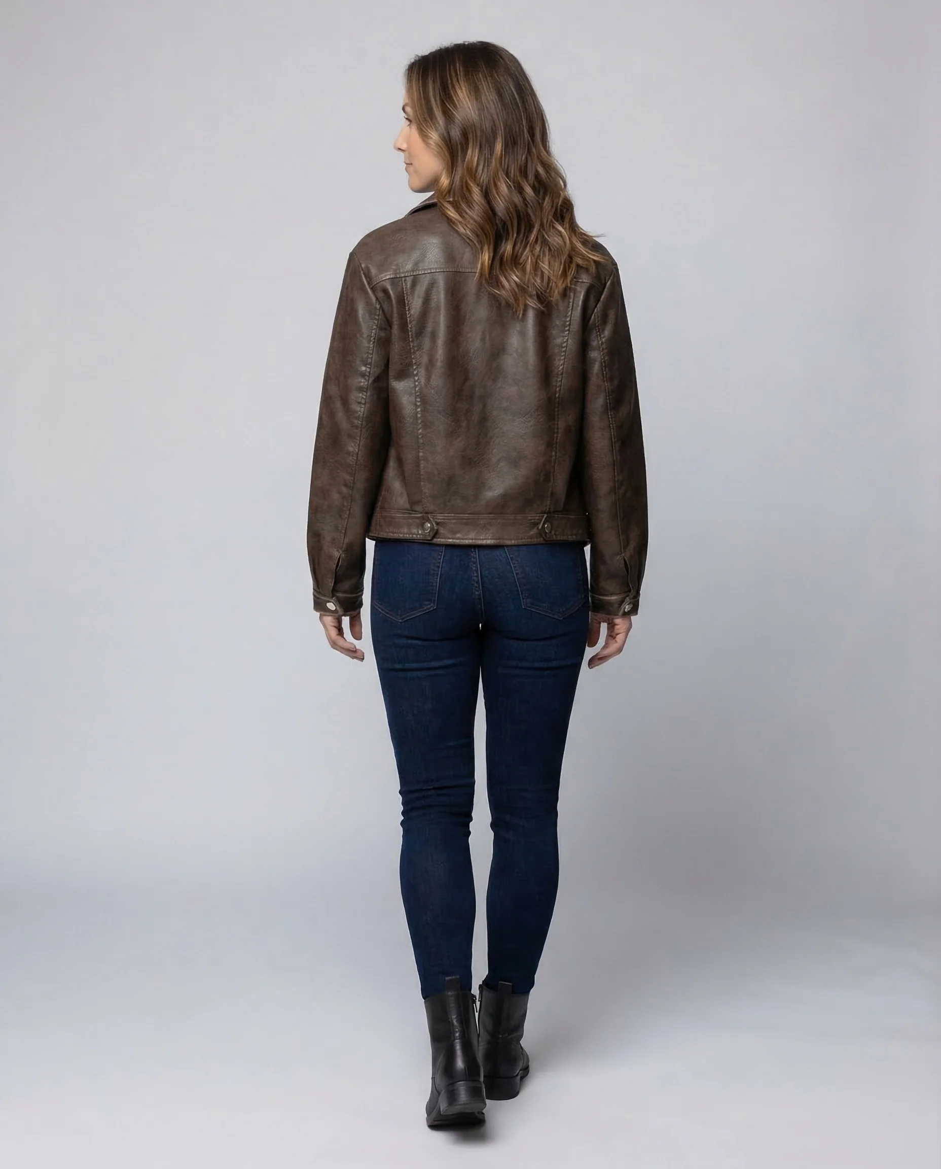 Damen Bikerjacke Lederoptik Weit - Image 4