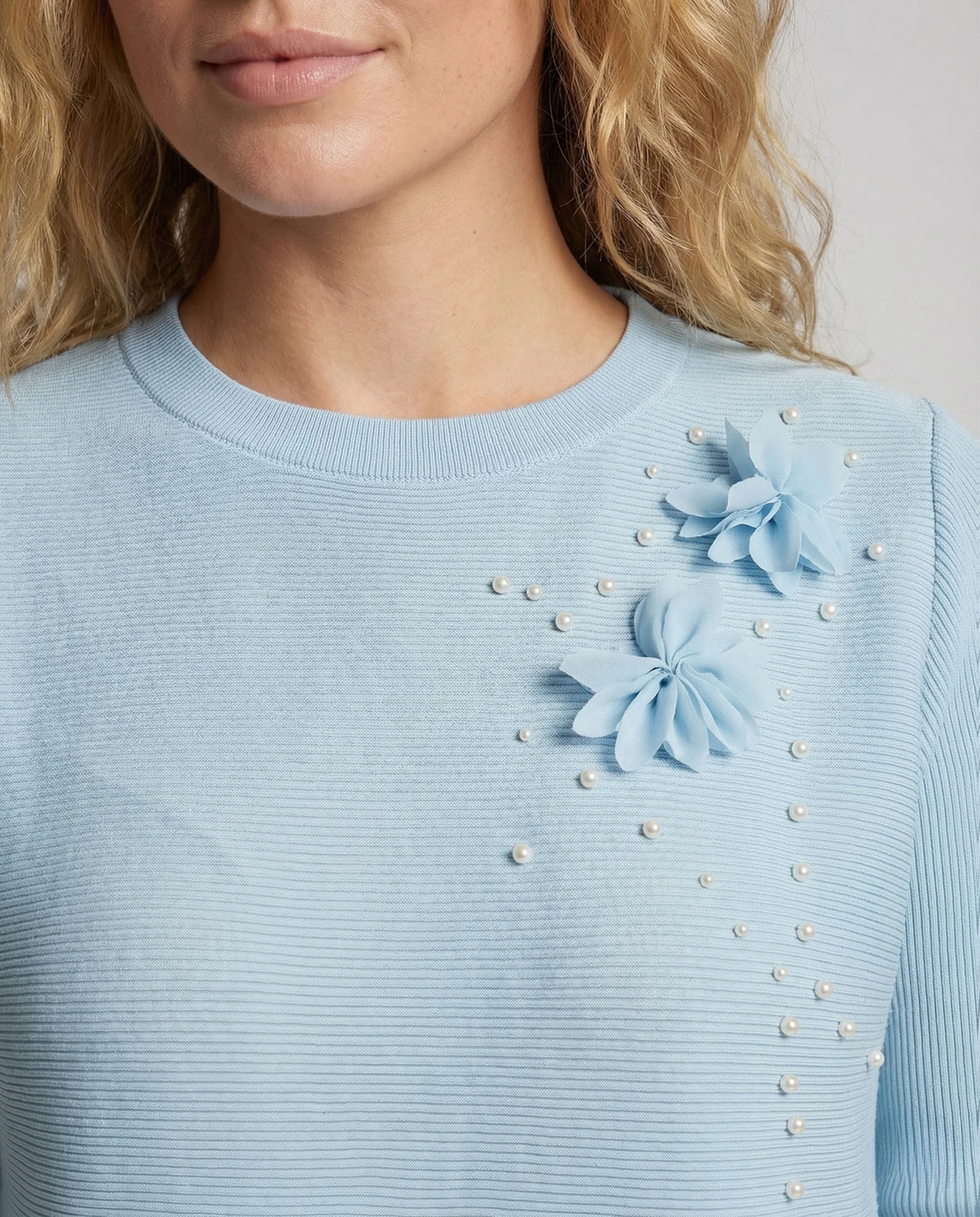Damen Bluse Weit Blütenapplikation - Image 3