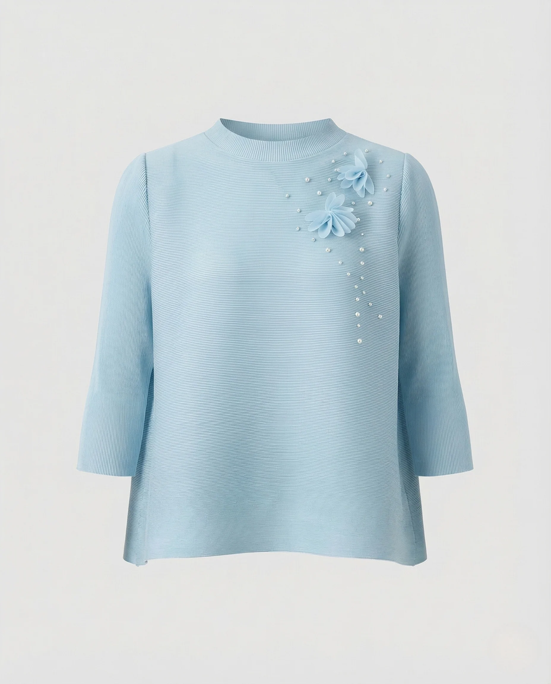 Damen Bluse Weit Blütenapplikation - Image 5