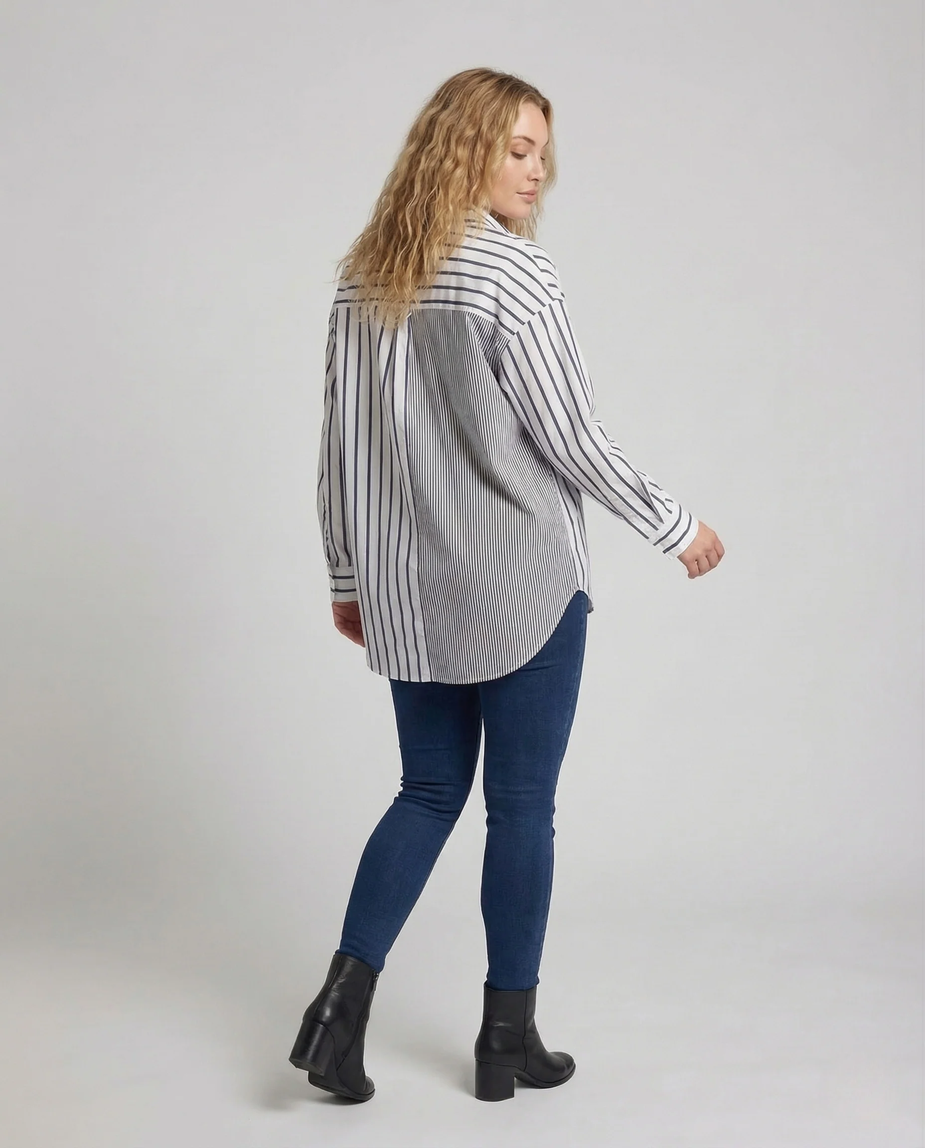 Damen Hemdbluse Streifen Knopfleiste - Image 4
