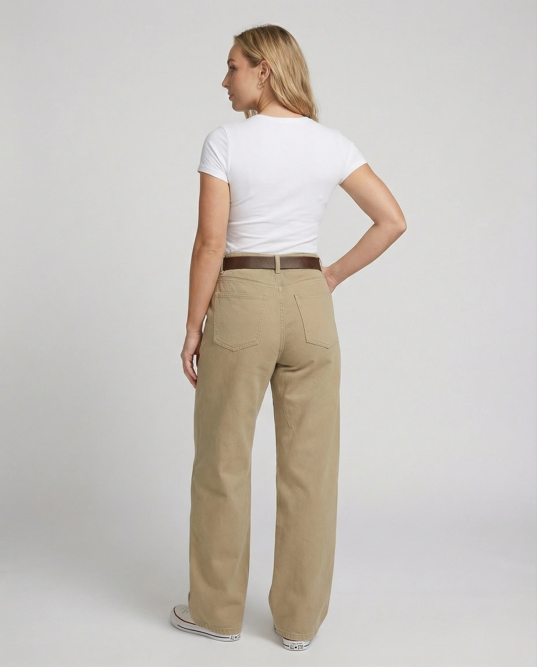 Weit geschnittene hochtaillierte Arbeitslook-Hose mit tiefem Schritt, Teilungsnähten und verstellbarem Saum Heidi-Mode - Image 2