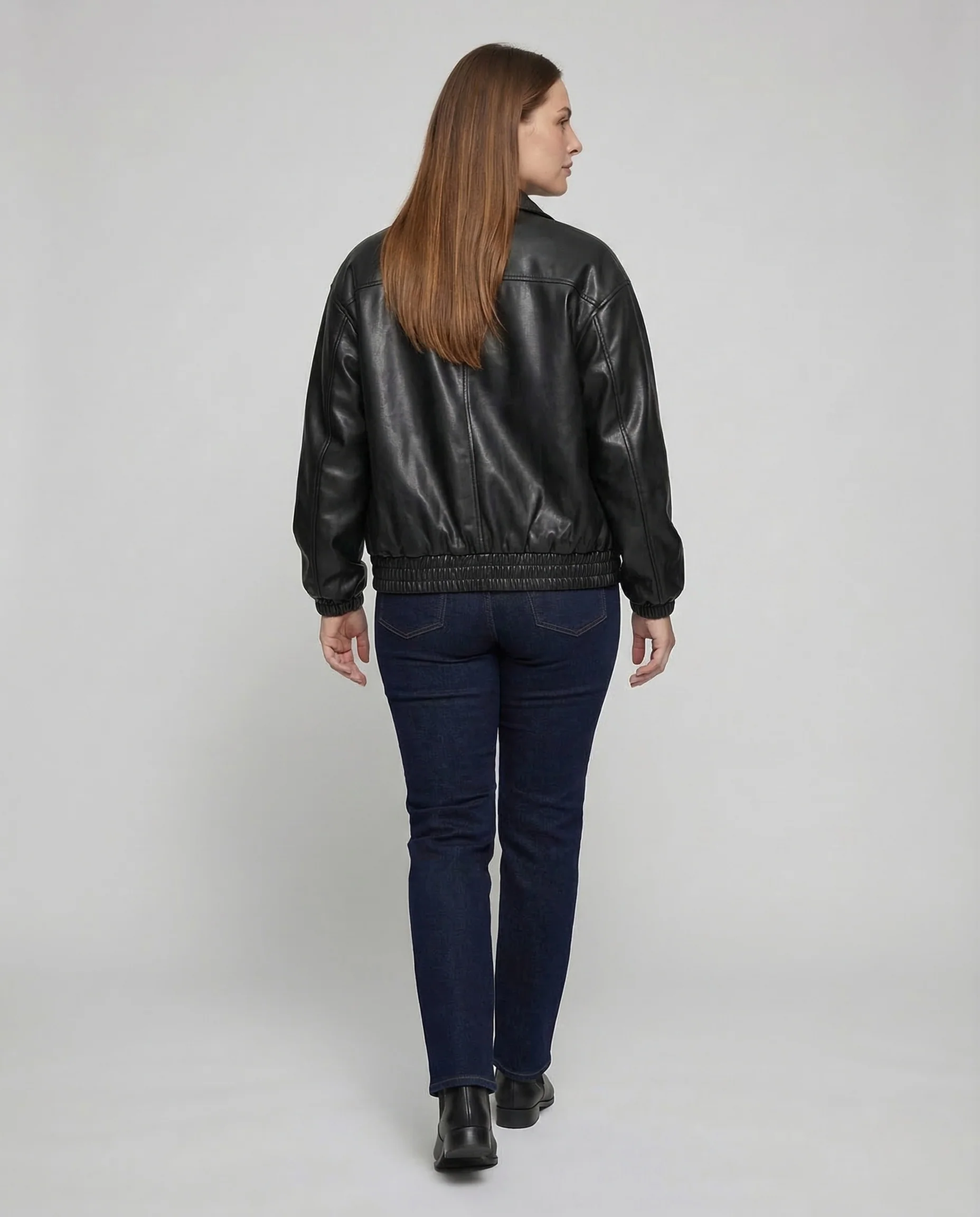 Damen Lederoptik Jacke Weit Reißverschluss - Image 4