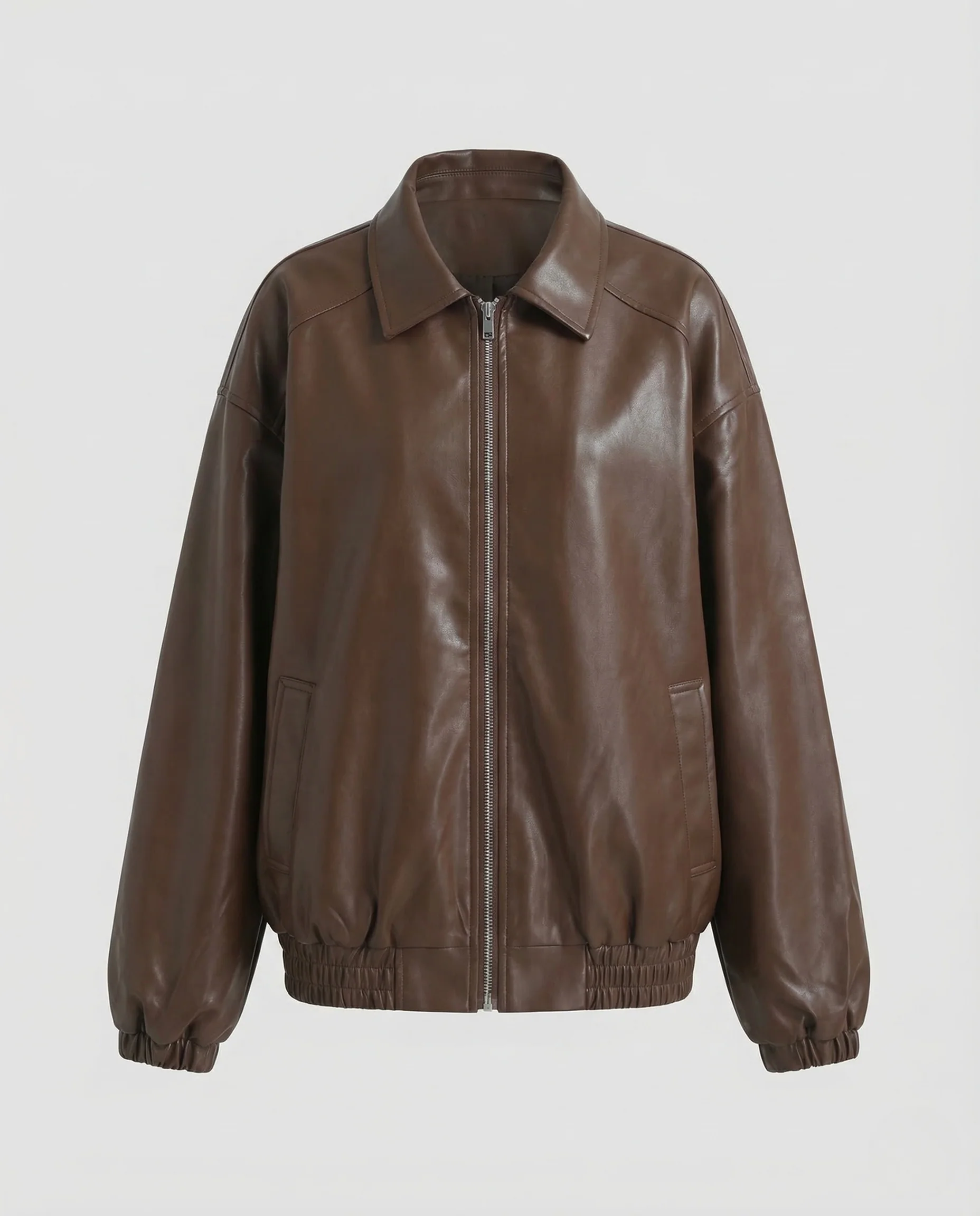 Damen Lederoptik Jacke Weit Reißverschluss - Image 5