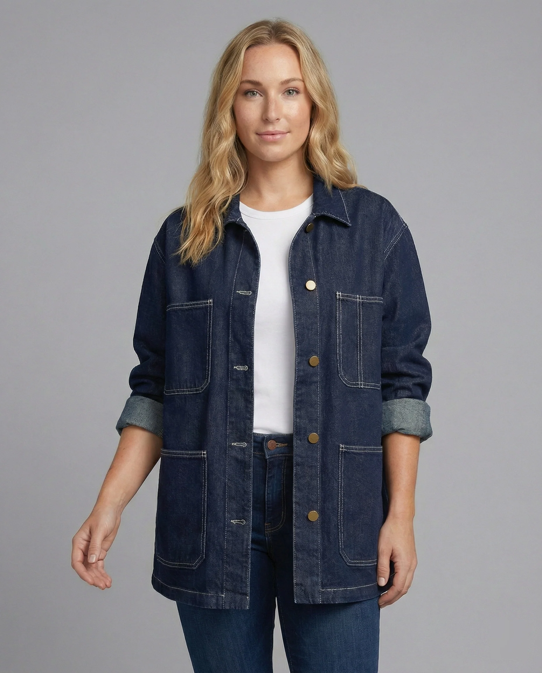 Weit geschnittene Jeansjacke im Mantelstil mit aufgesetzten Taschen Heidi-Mode - Image 2