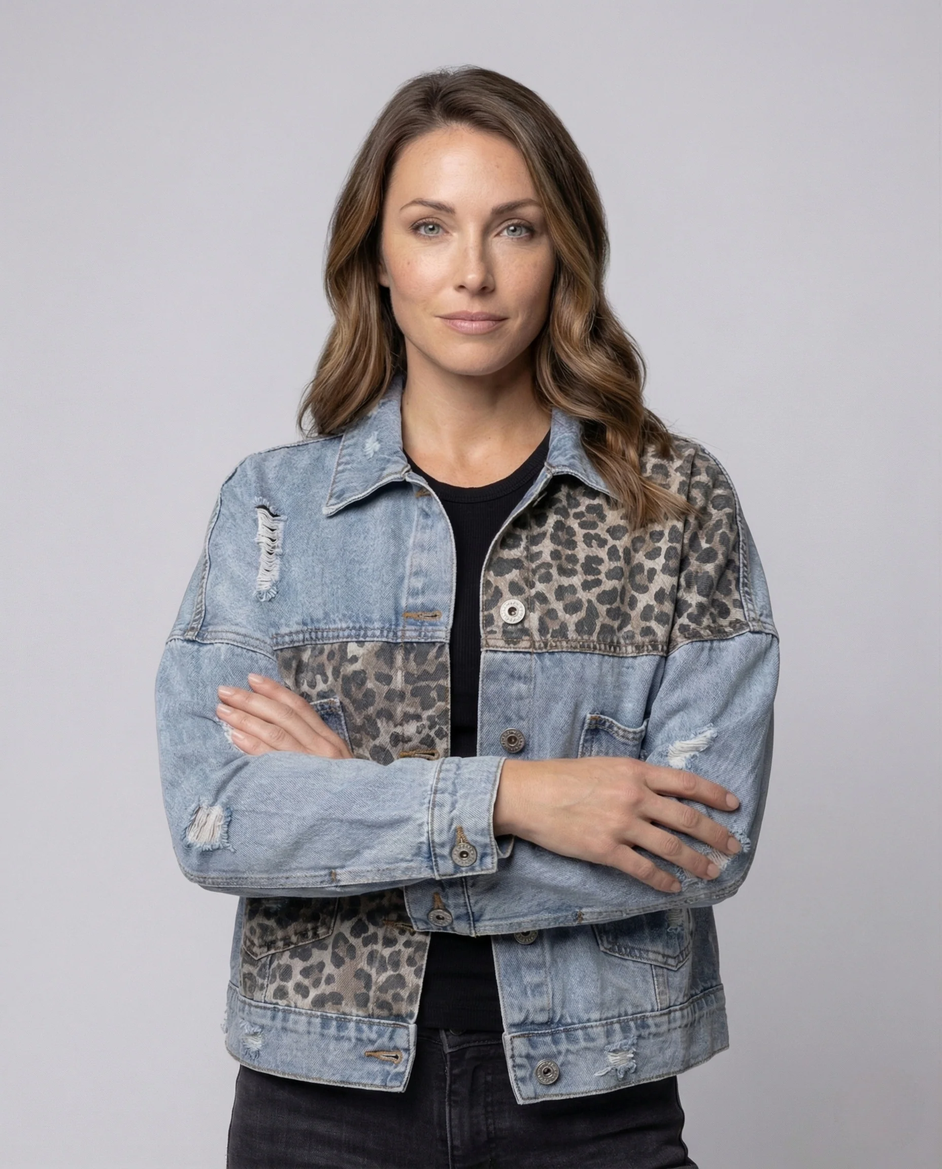 Damen Jeansjacke Oversize Patches Used - Image 2