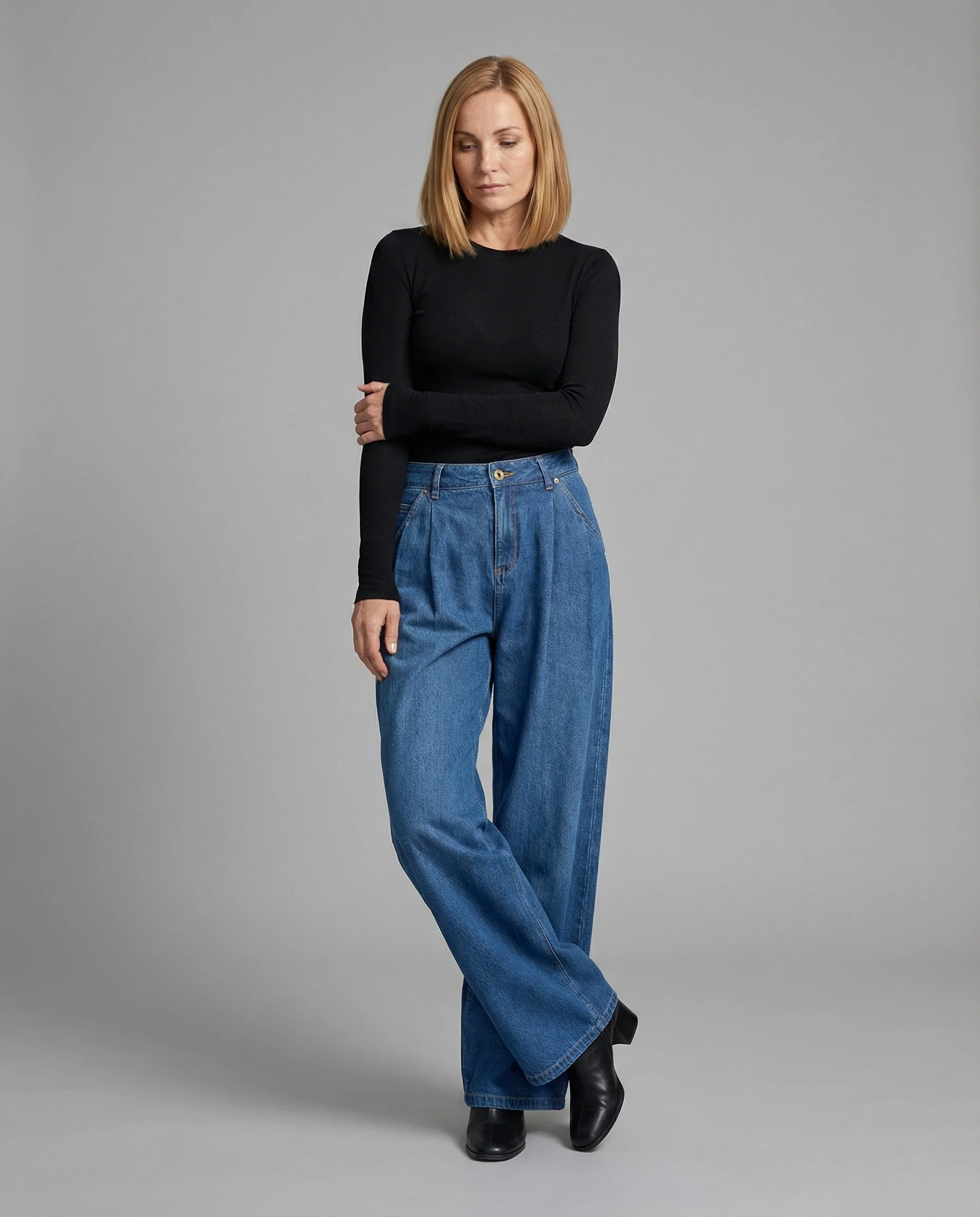 Damen Jeans Palazzo High Waist mit Falten