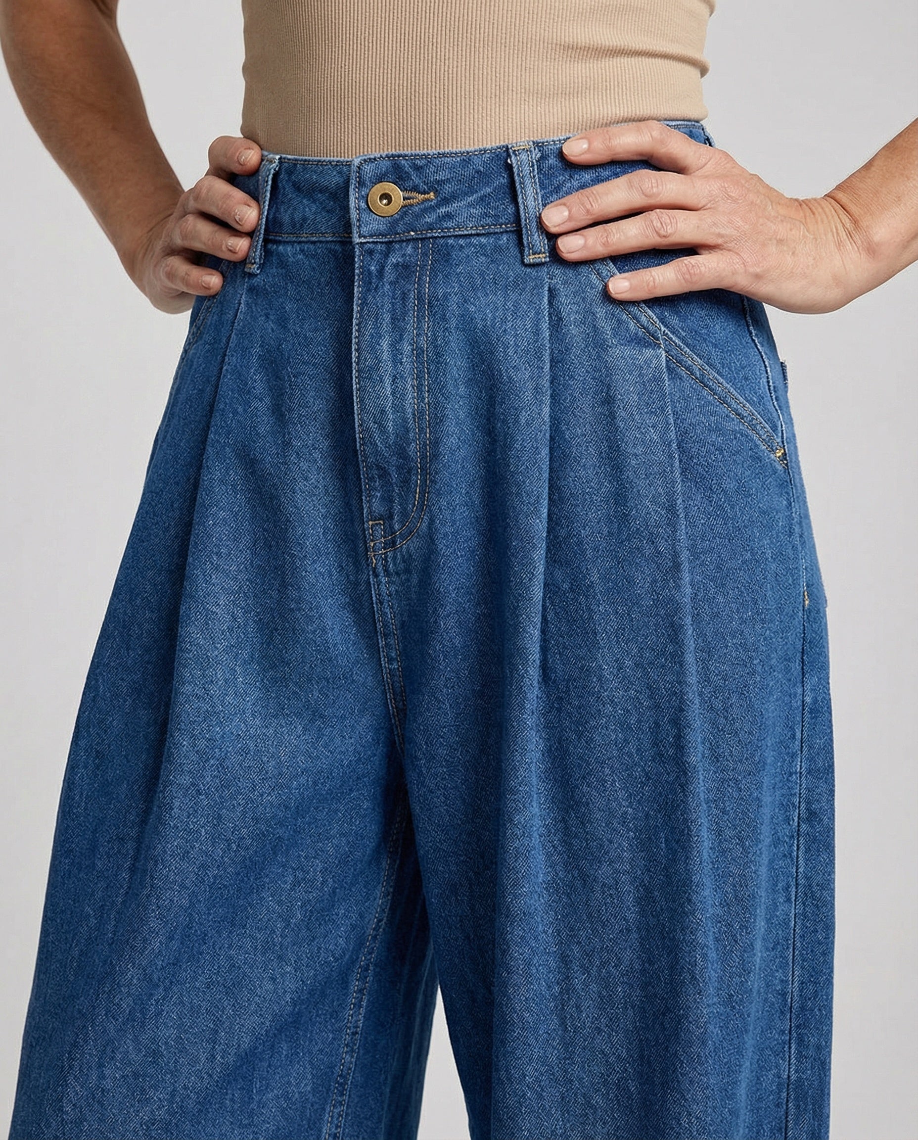 Damen Jeans Palazzo High Waist mit Falten - Image 3