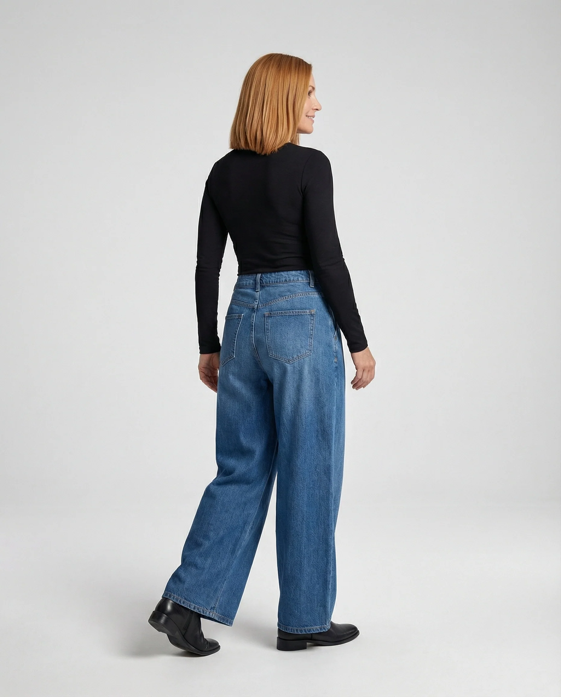 Damen Jeans Palazzo High Waist mit Falten - Image 4