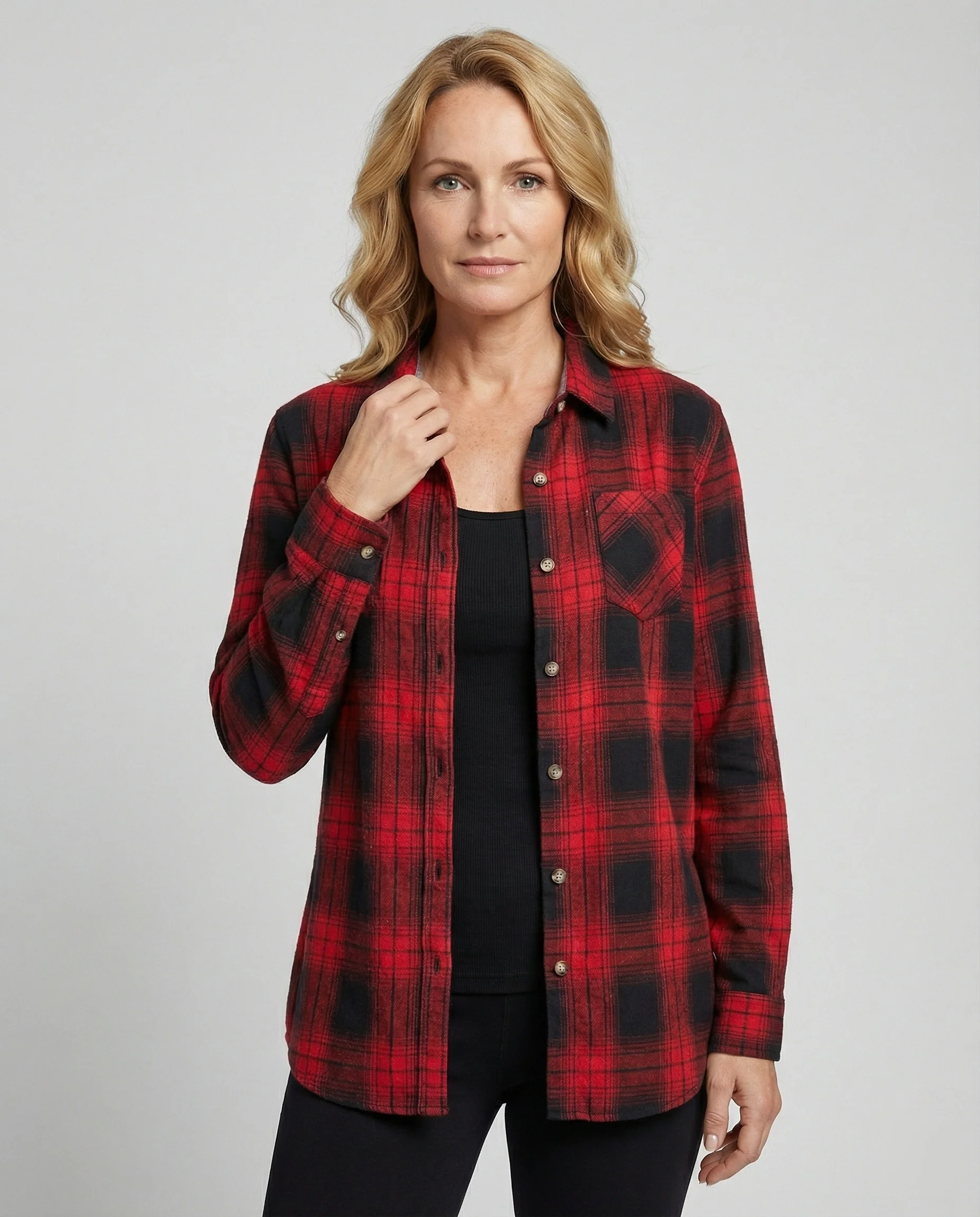 Damen Hemdjacke Karo Flanell - Image 5
