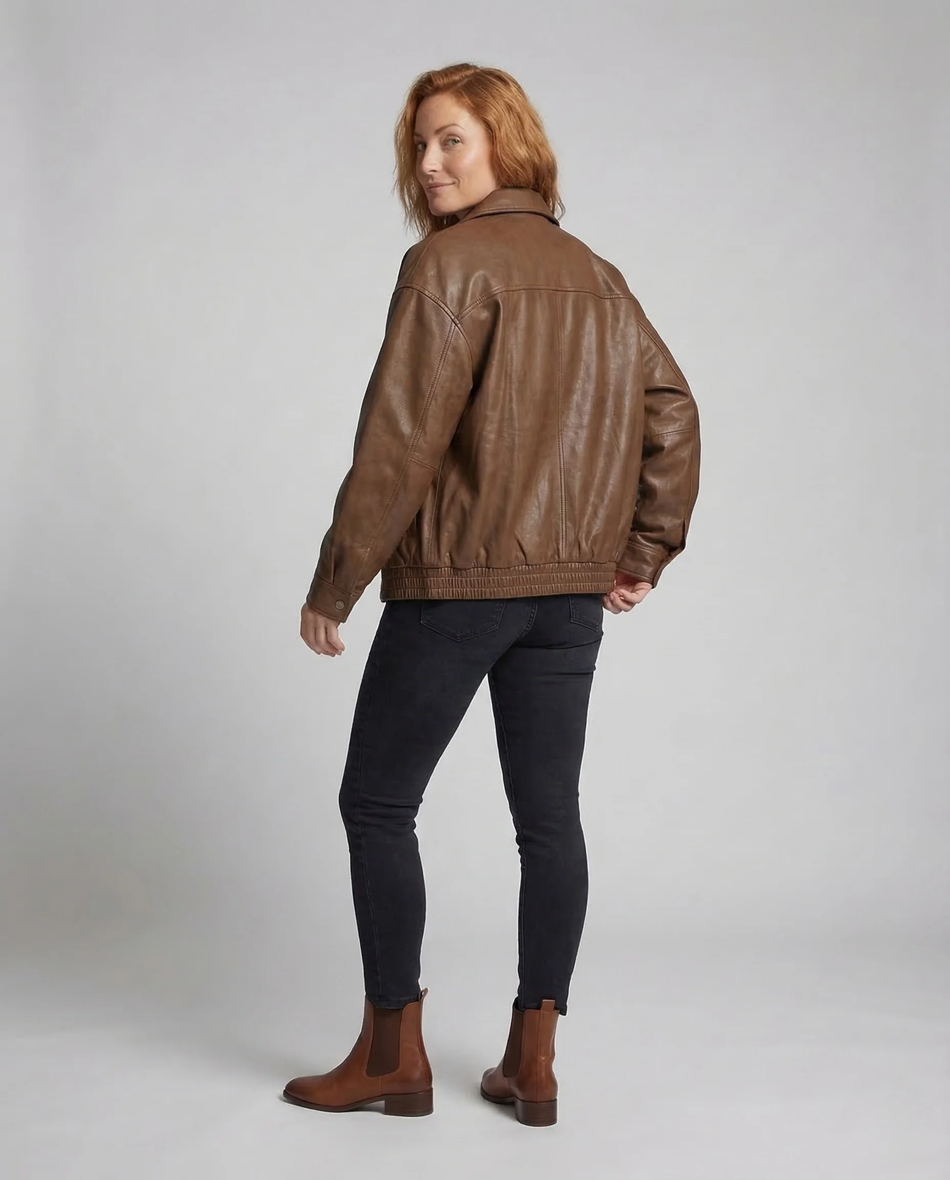 Damen Kunstlederjacke Weit Reißverschluss - Image 4