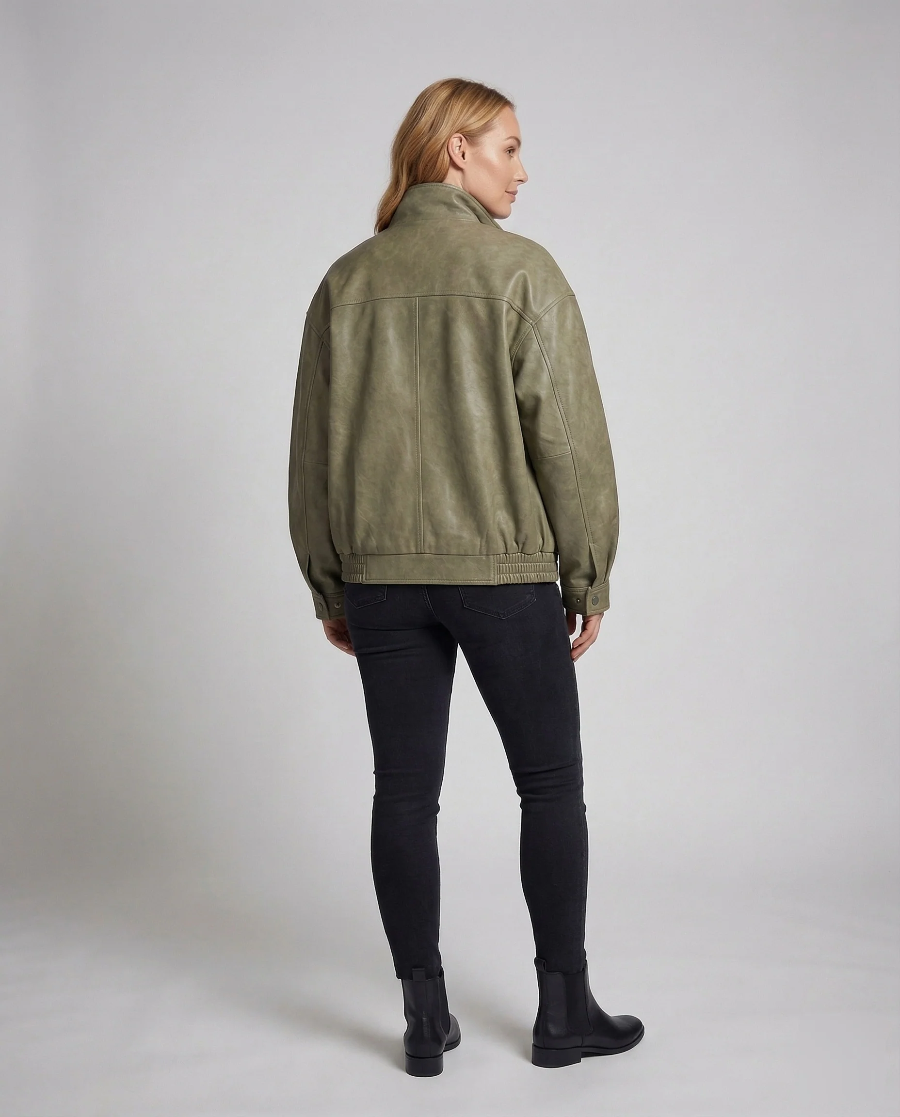 Damen Leder Bomberjacke Weit - Image 4