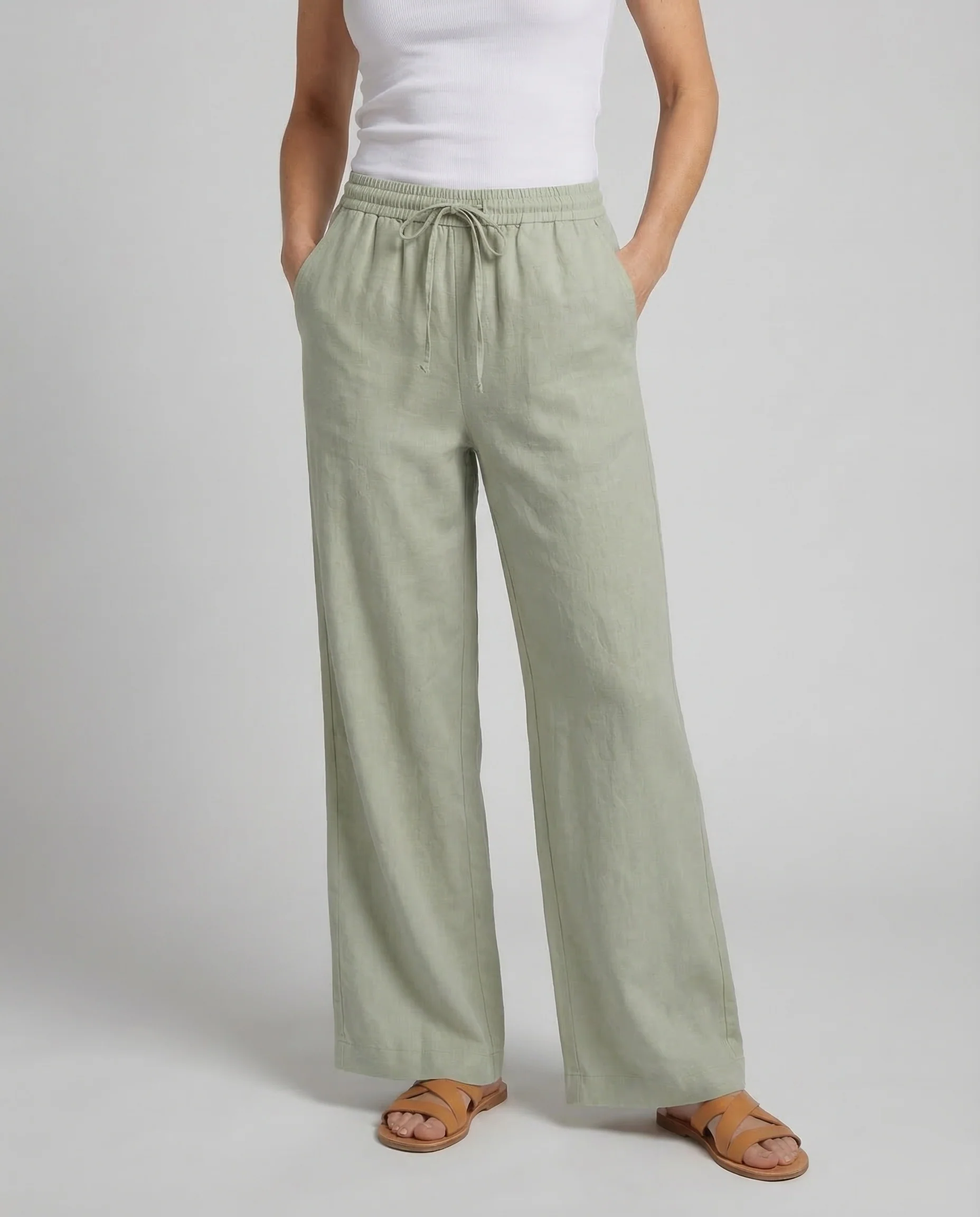 Damen Leinenhose Weit Elastikbund - Image 2