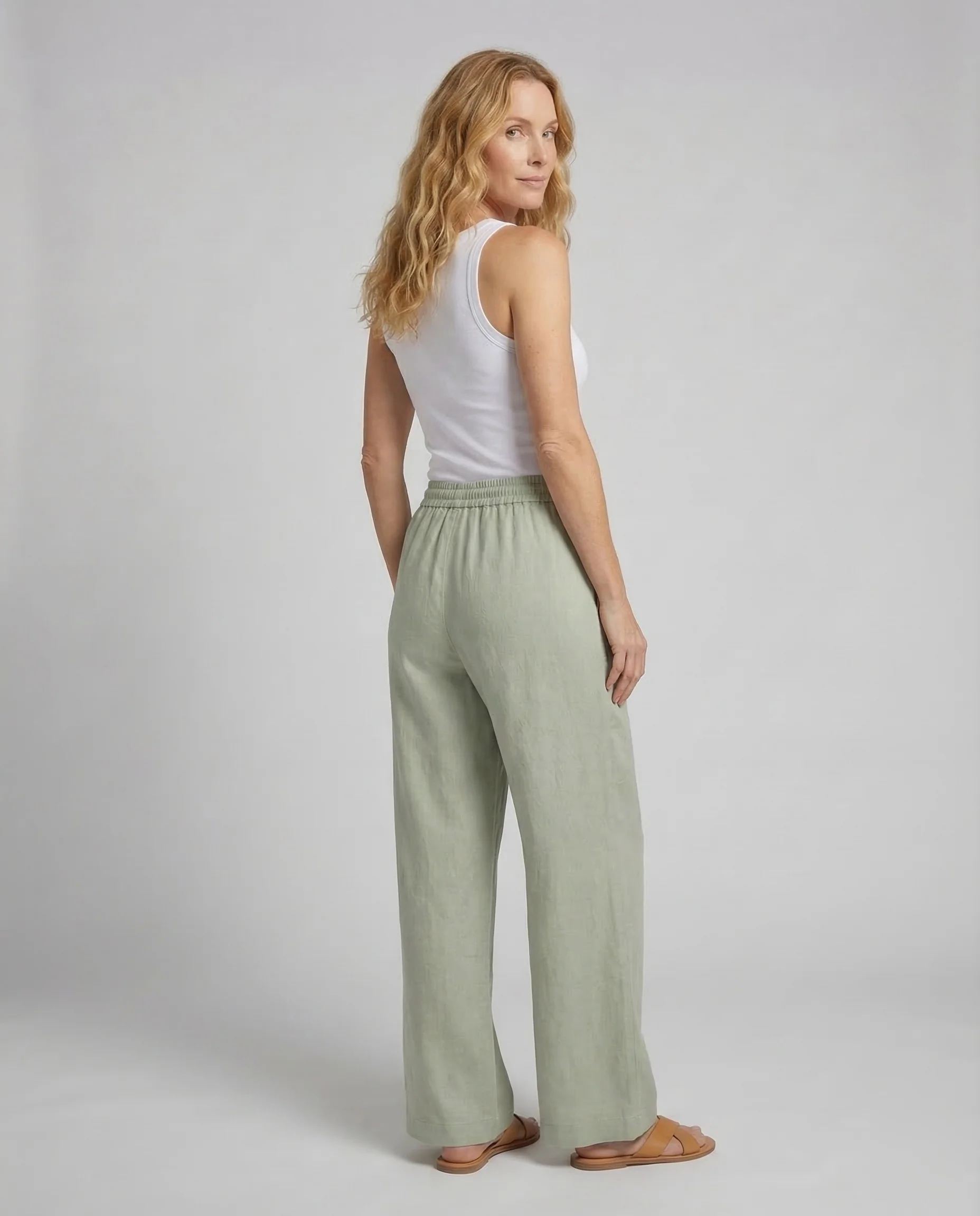 Damen Leinenhose Weit Elastikbund - Image 4